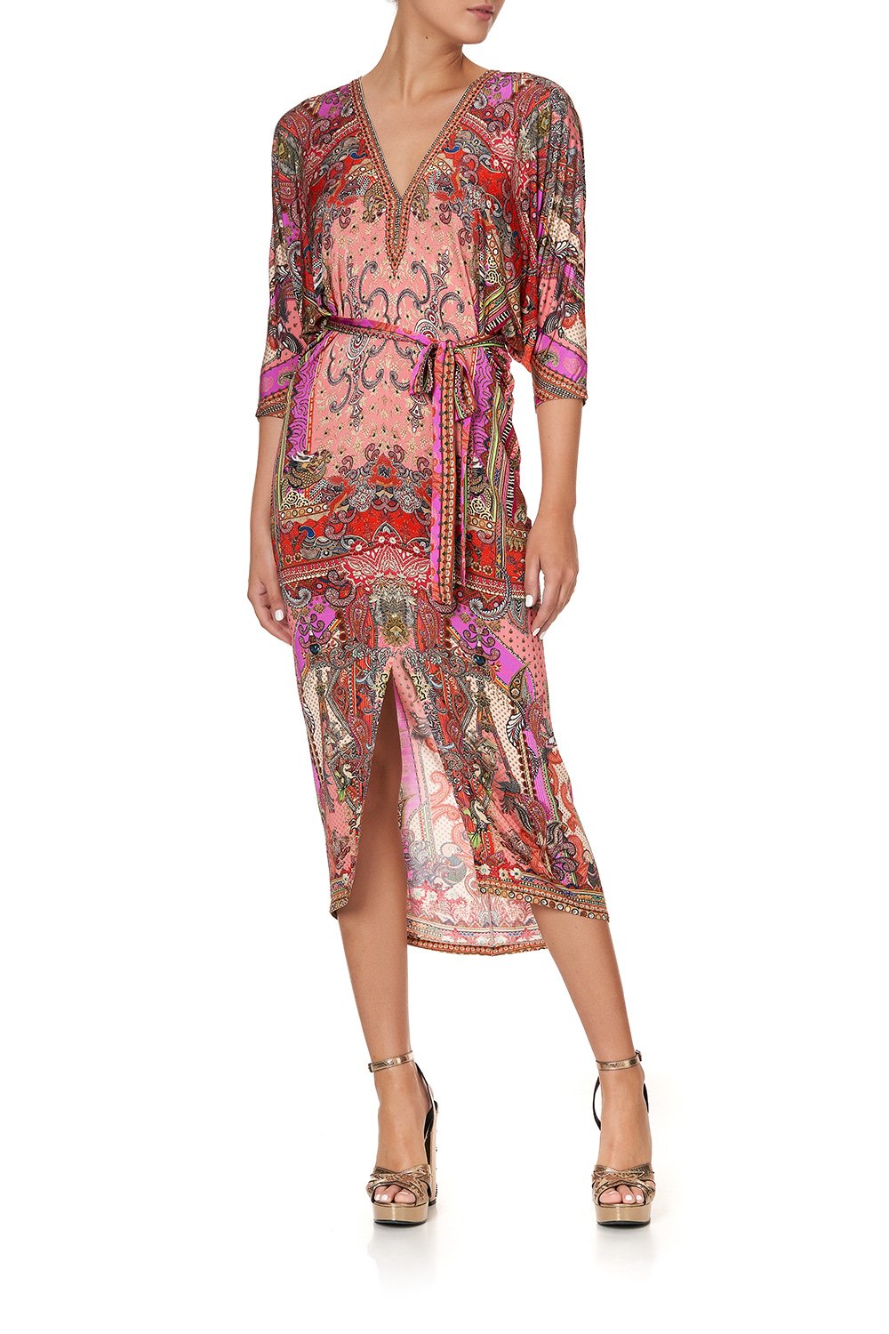 FITTED V NECK DRESS WITH TIE LOTUS LOVERS