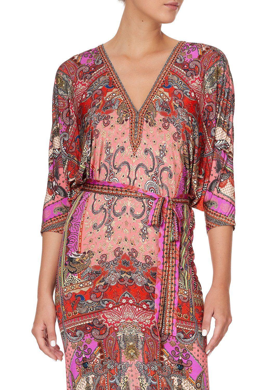 FITTED V NECK DRESS WITH TIE LOTUS LOVERS