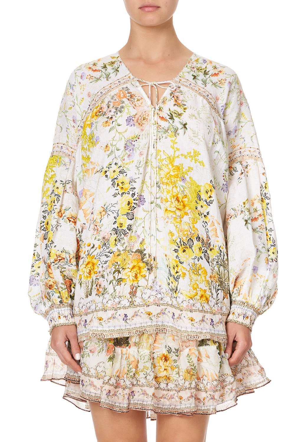 BLOUSON BLOUSE WITH NECK TIE IN THE HILLS OF TUSCANY