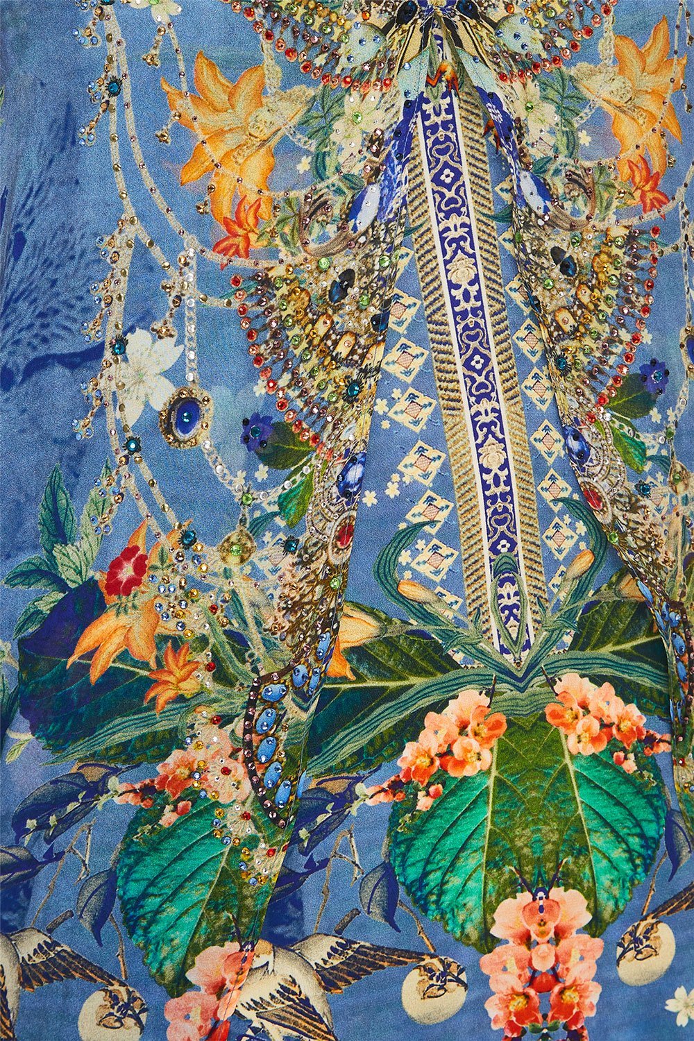 CAMILLA FARAWAY FLORALS FLARED MINI W/ SHEER OVERLAY