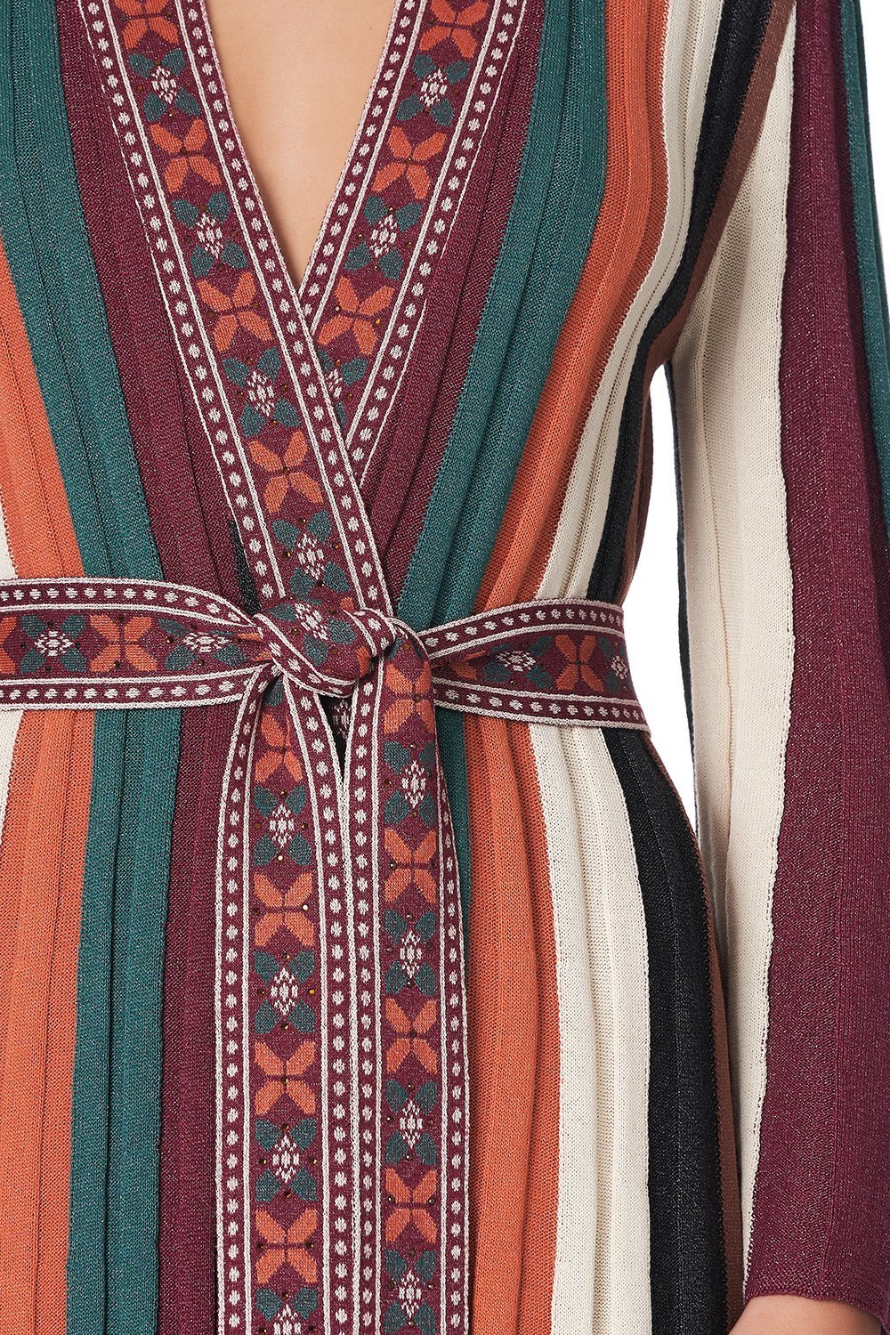 FLARED SLEEVE KNIT ROBE PAVED IN PAISLEY