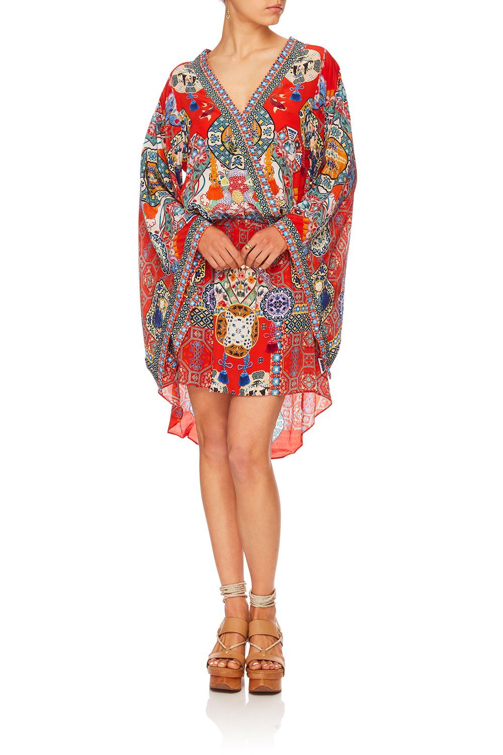 FOUND IN TRANSLATION V-NECK KIMONO DRESS W TIE