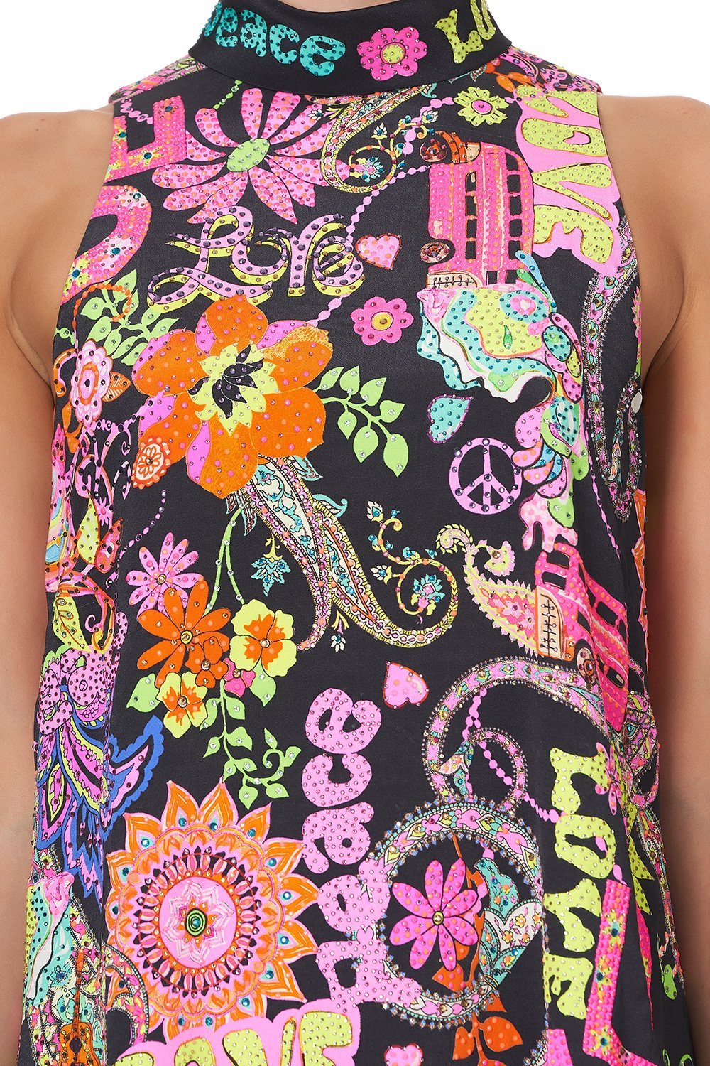 HIGH COLLAR SHIFT DRESS PEACE LOVE AND HAIR