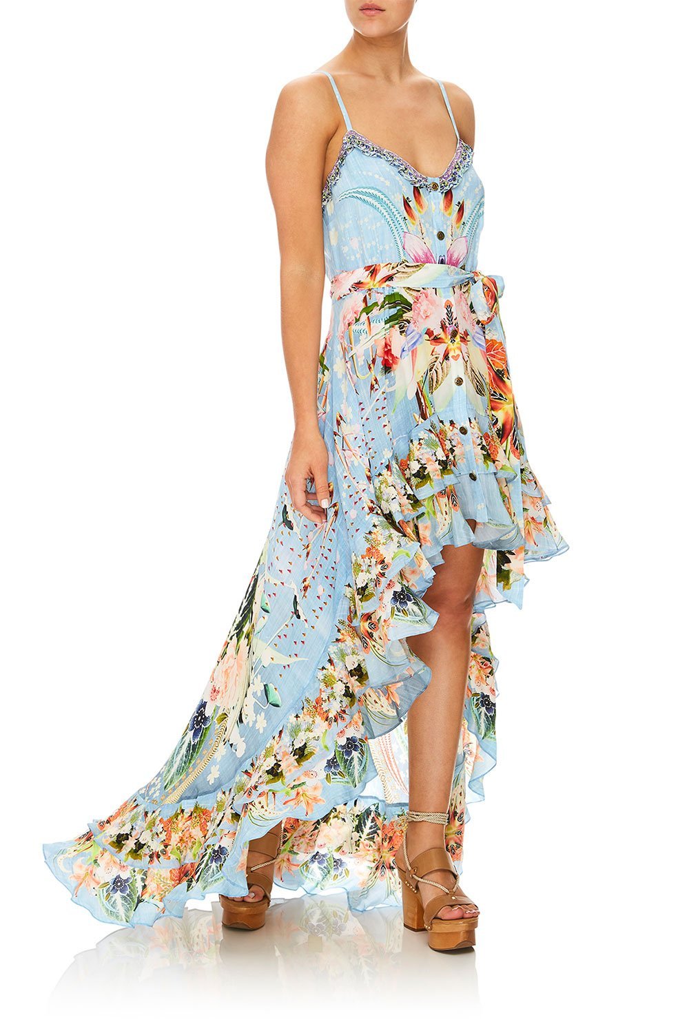 CAMILLA THE STILL ABYSS HIGH LOW BUTTON DOWN DRESS