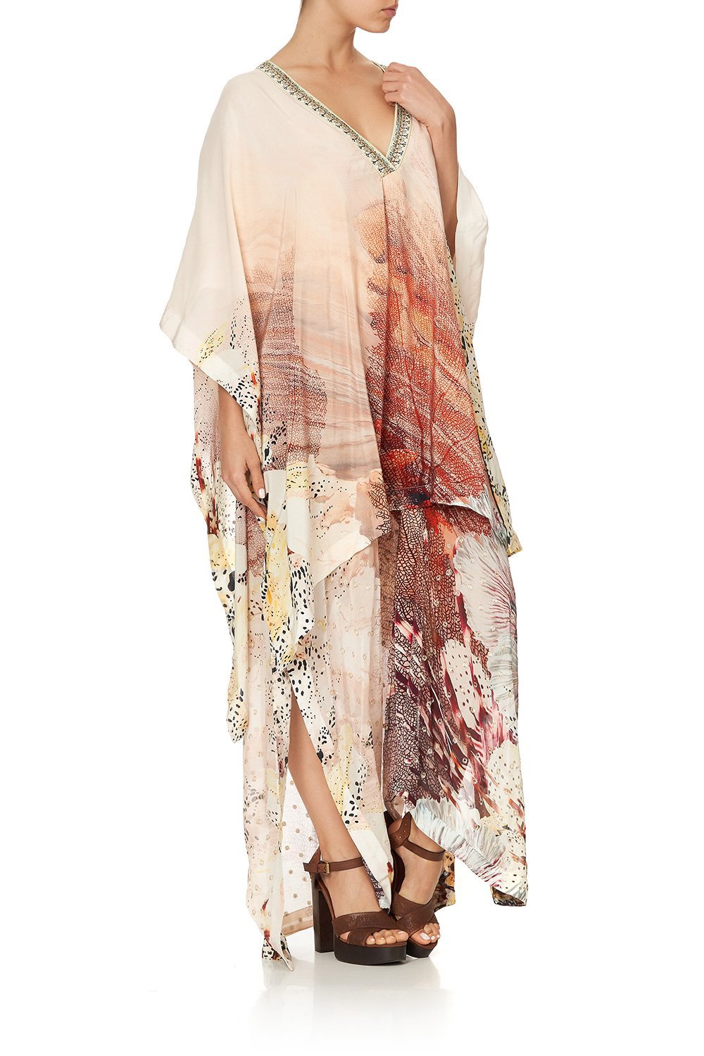 HIGH LOW HEM V NECK KAFTAN COASTAL TREASURE