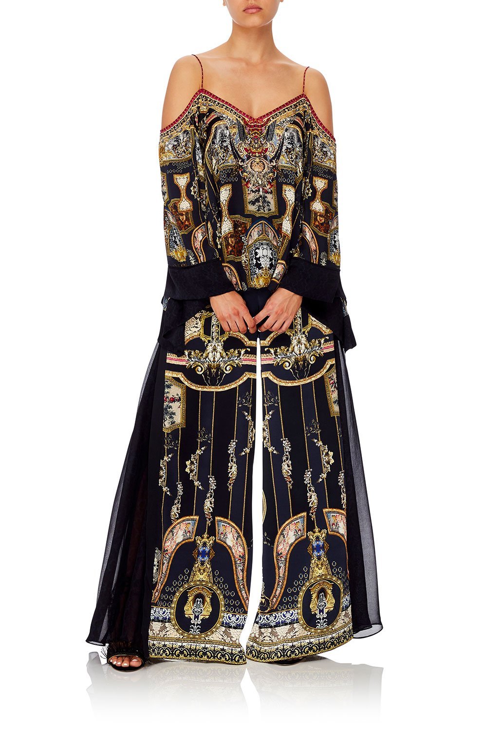 CAMILLA HIGH WAISTED TROUSER WITH GODET MIDNIGHT MEETING