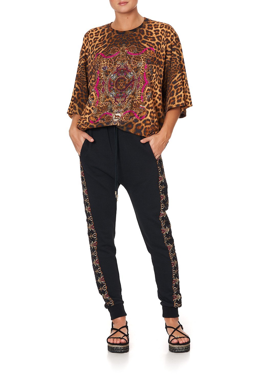 JERSEY AND SILK MIX DROP CROTCH PANT LADY LODGE