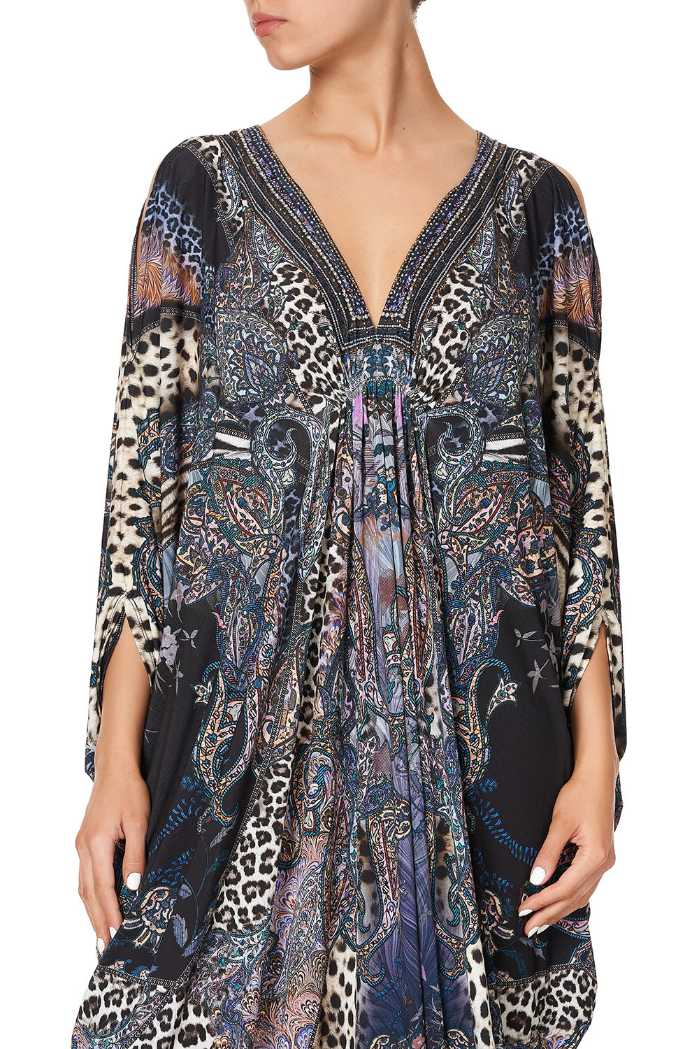 JERSEY SPLIT SLEEVE DRAPED DRESS FESTIVAL EXPRESS