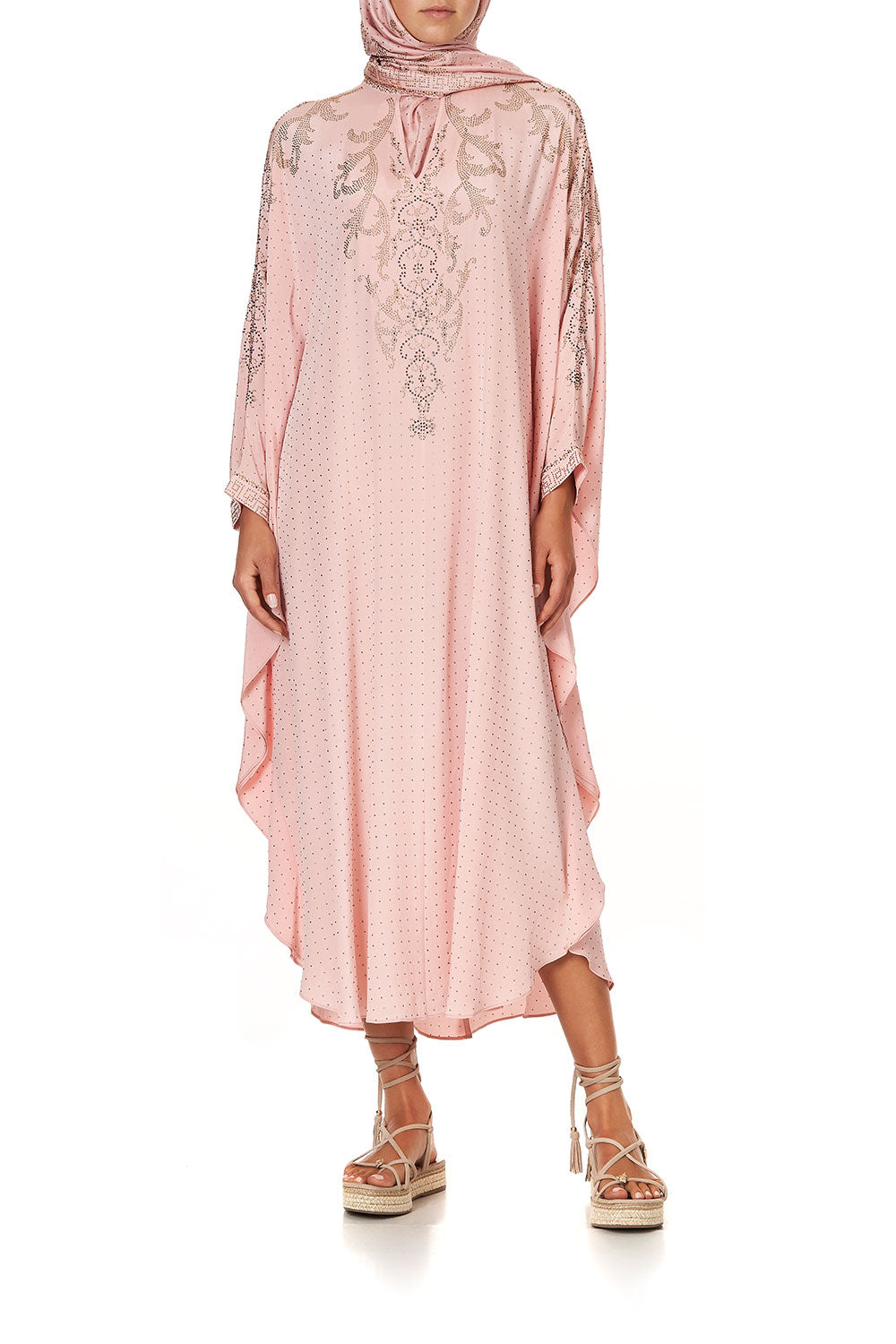 KAFTAN WITH HIGH COLLAR STAND LUXE PINK