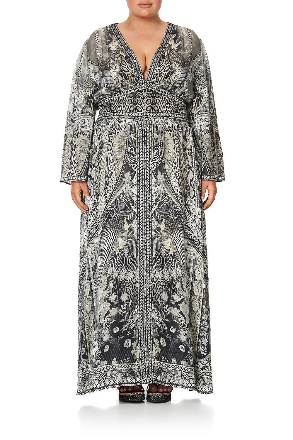 KIMONO SLEEVE DRESS WITH SHIRRING DETAIL ONE TRIBE