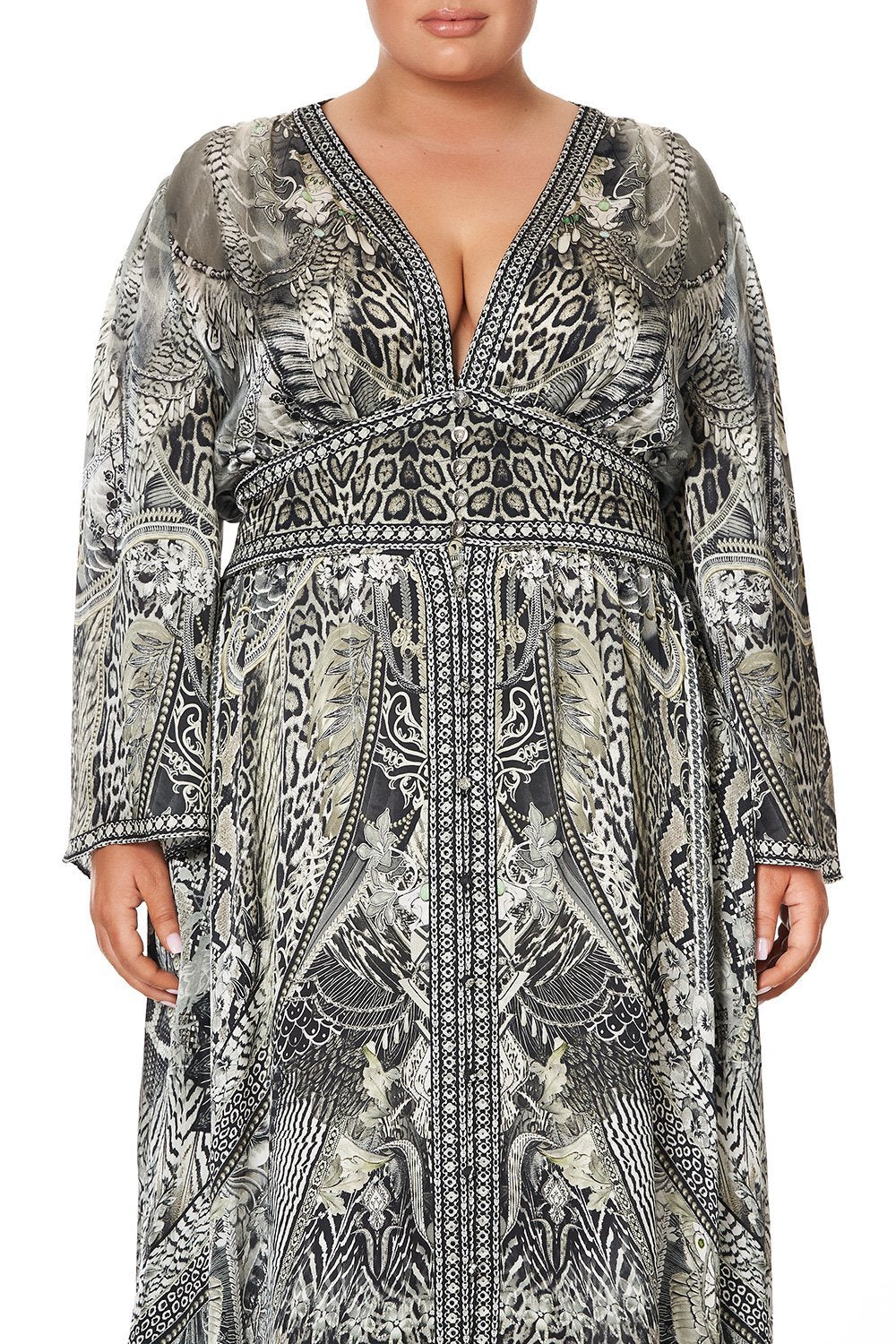 KIMONO SLEEVE DRESS WITH SHIRRING DETAIL ONE TRIBE