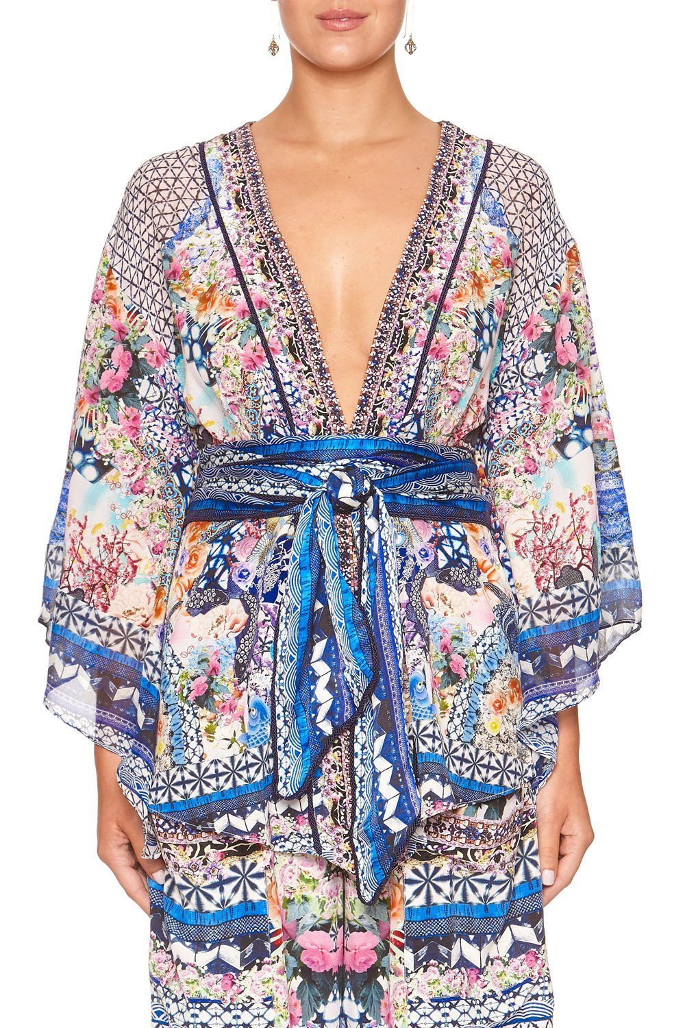 KIMONO WITH EMBROIDERY INSERTS SHIBORI SHORES