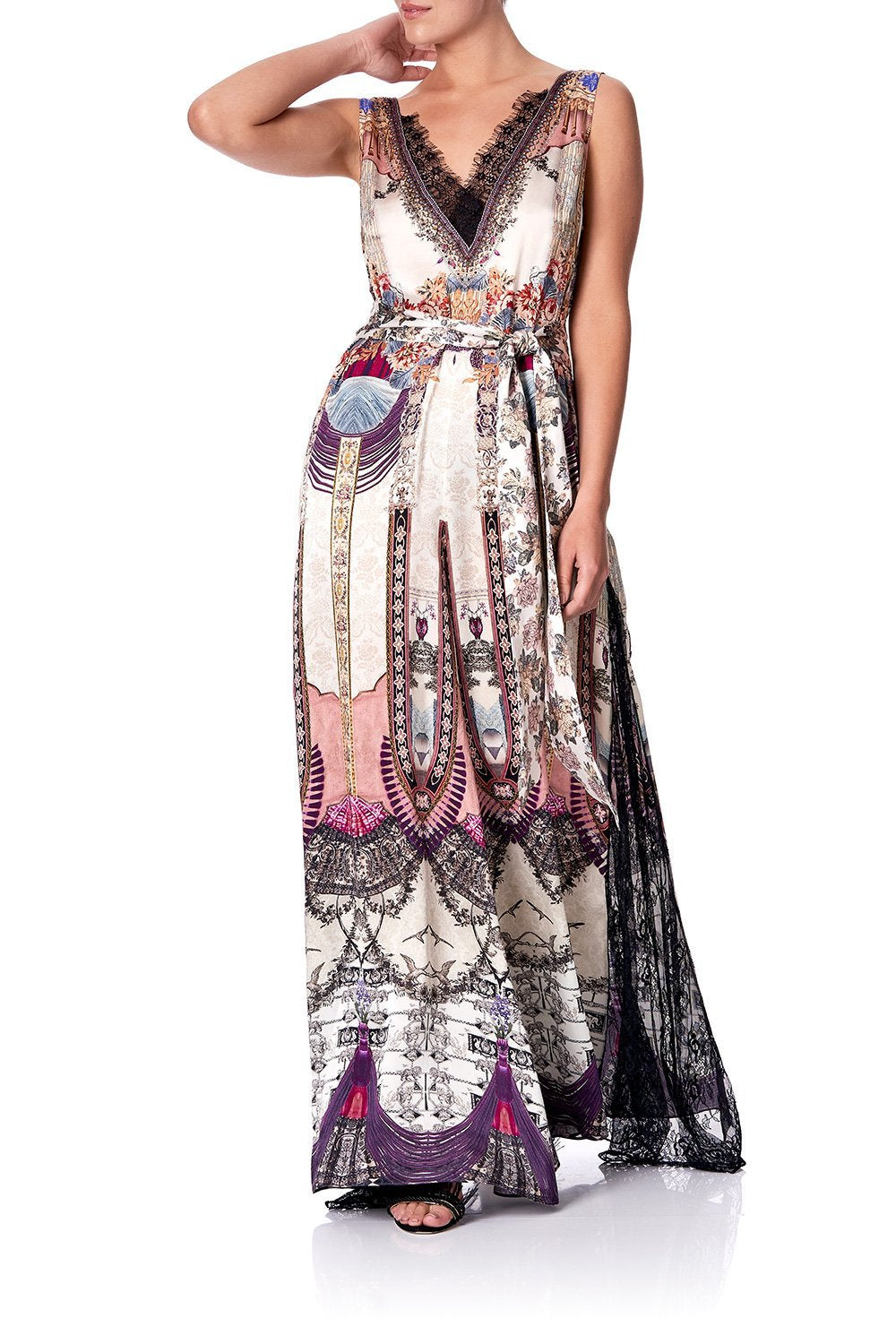 LACE TRIM JUMPSUIT WITH GODET VIOLET CITY