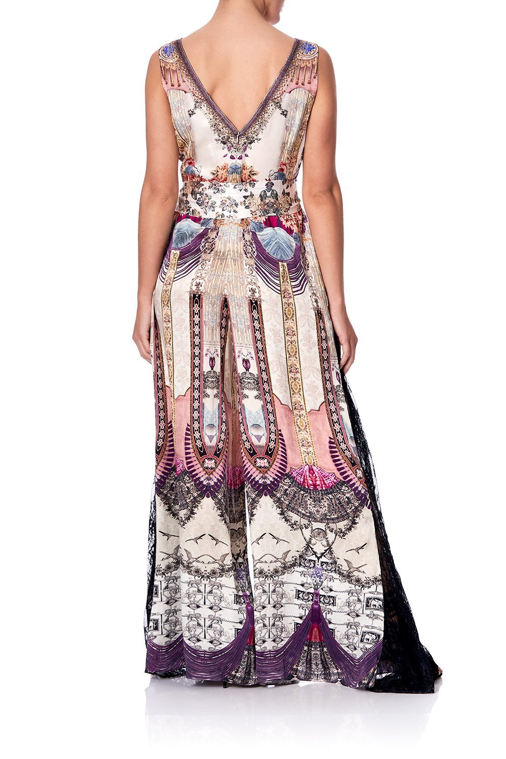 LACE TRIM JUMPSUIT WITH GODET VIOLET CITY