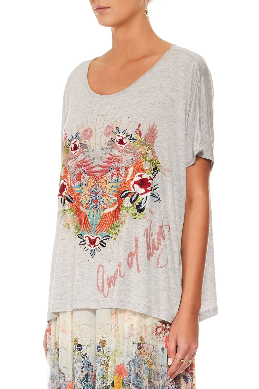 CAMILLA GREY LOOSE FIT ROUND NECK TEE