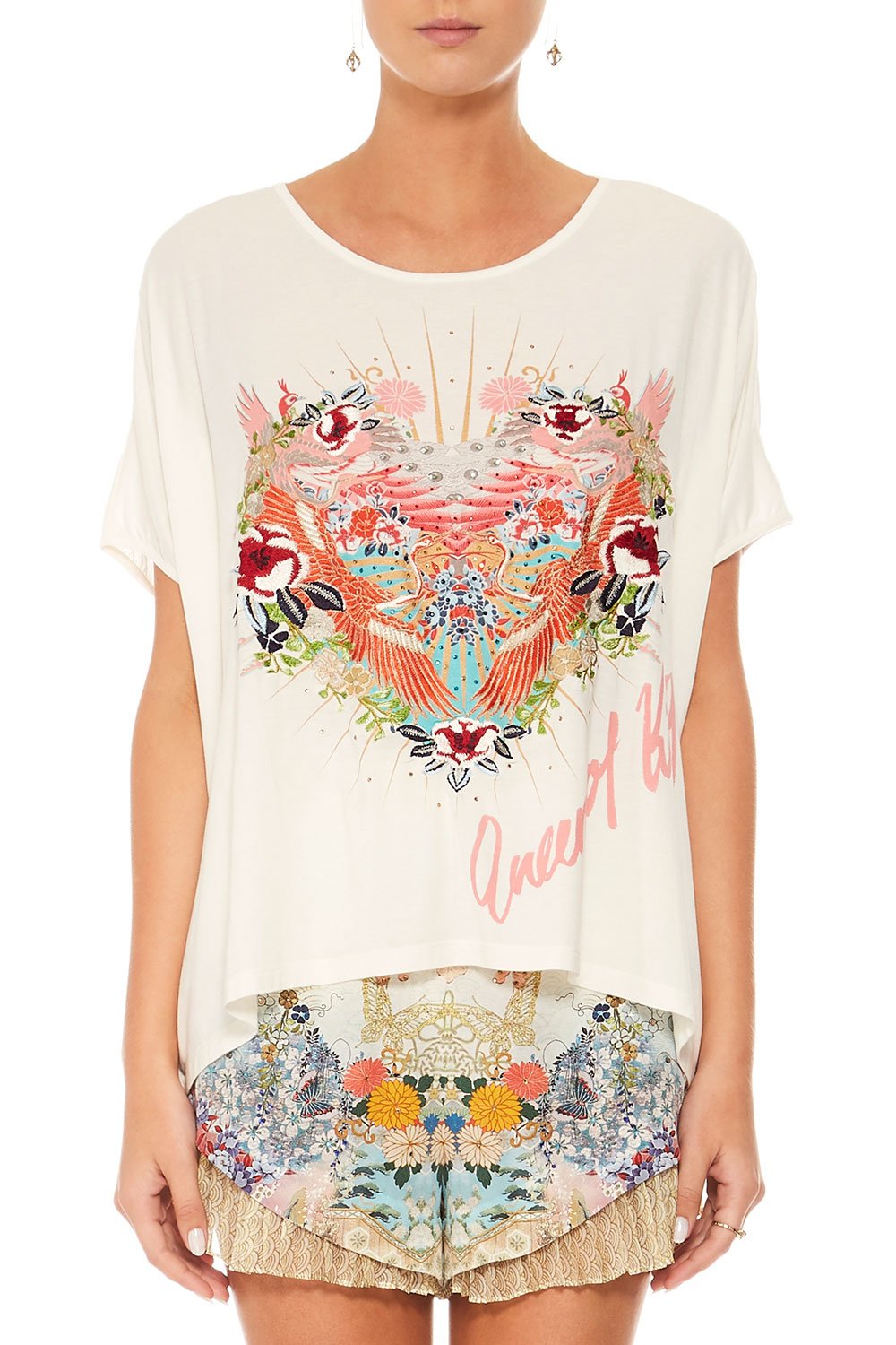 CAMILLA WHITE LOOSE FIT ROUND NECK TEE