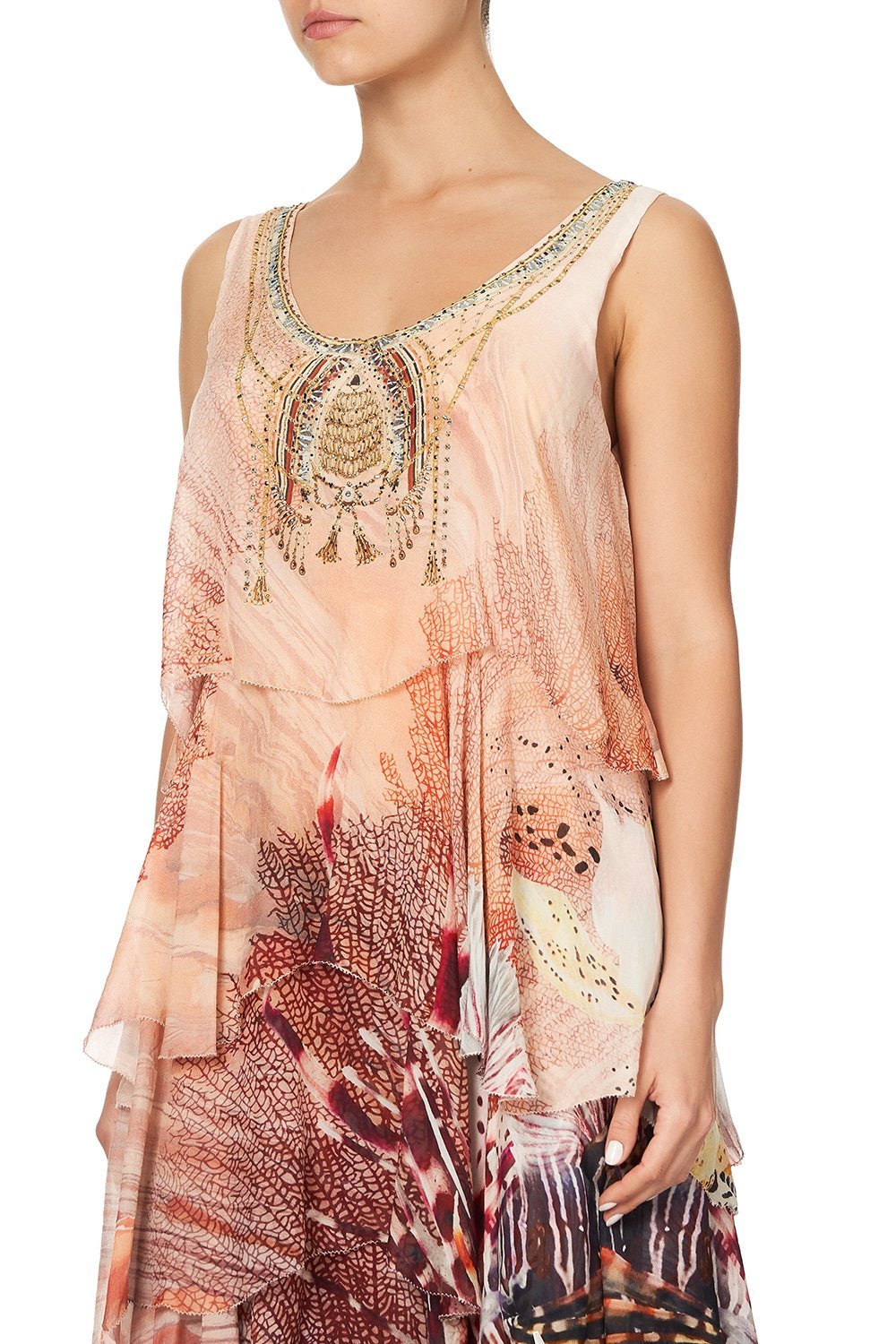 LAYERED FRILL LONG DRESS COASTAL TREASURE