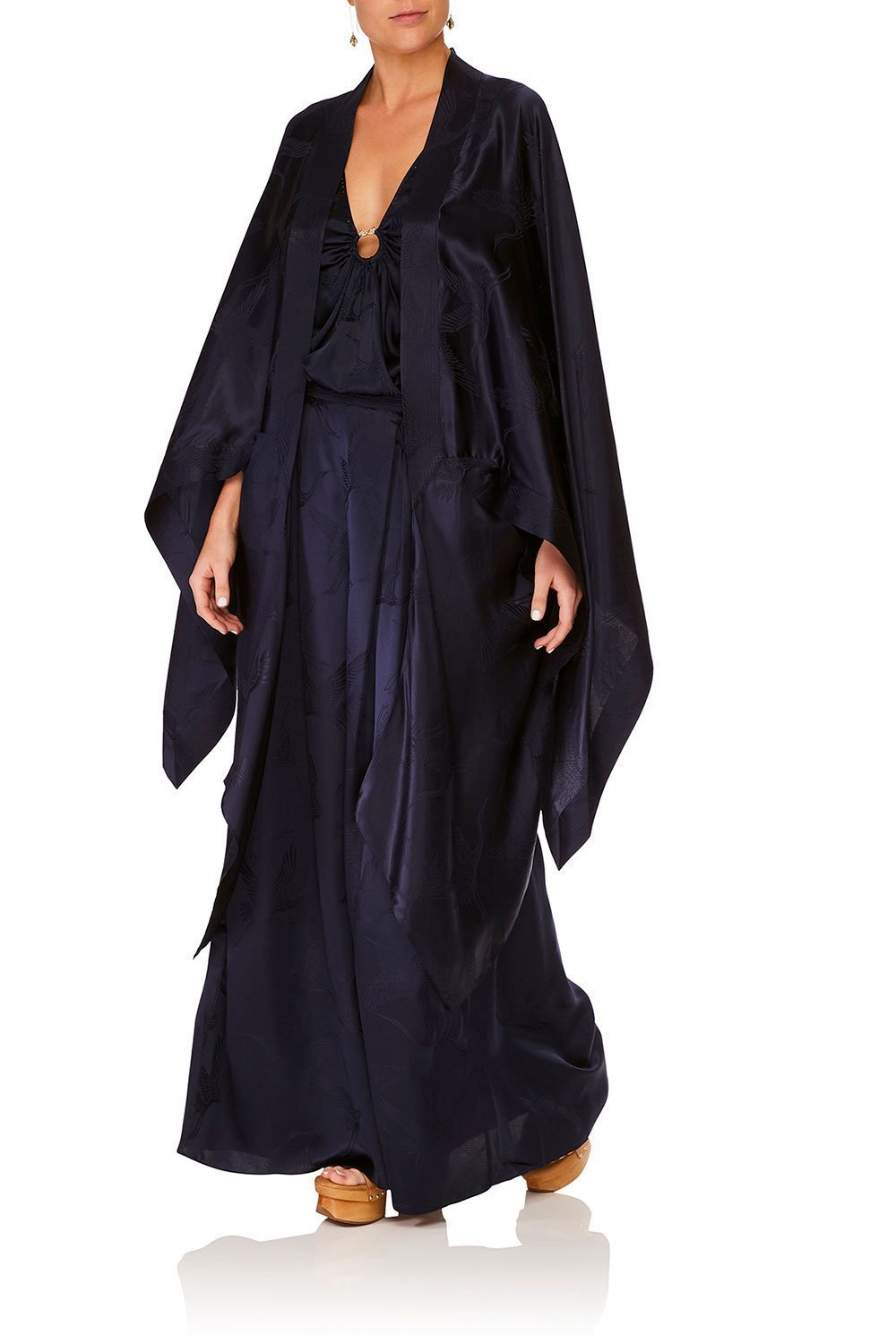 CAMILLA SOLID NAVY LONG DRAPED ROBE