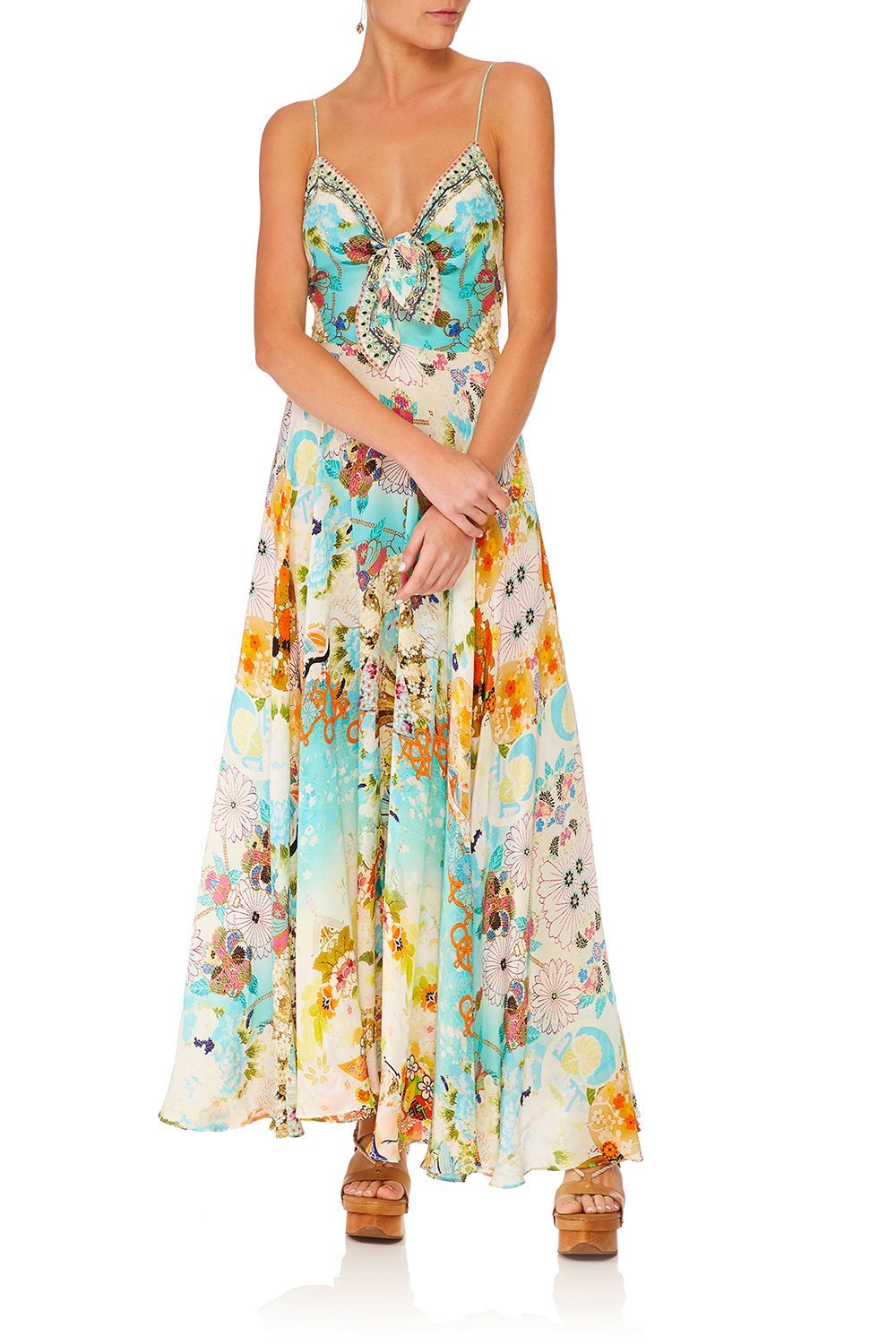 CAMILLA RETROS RAINBOW LONG DRESS W TIE FRONT