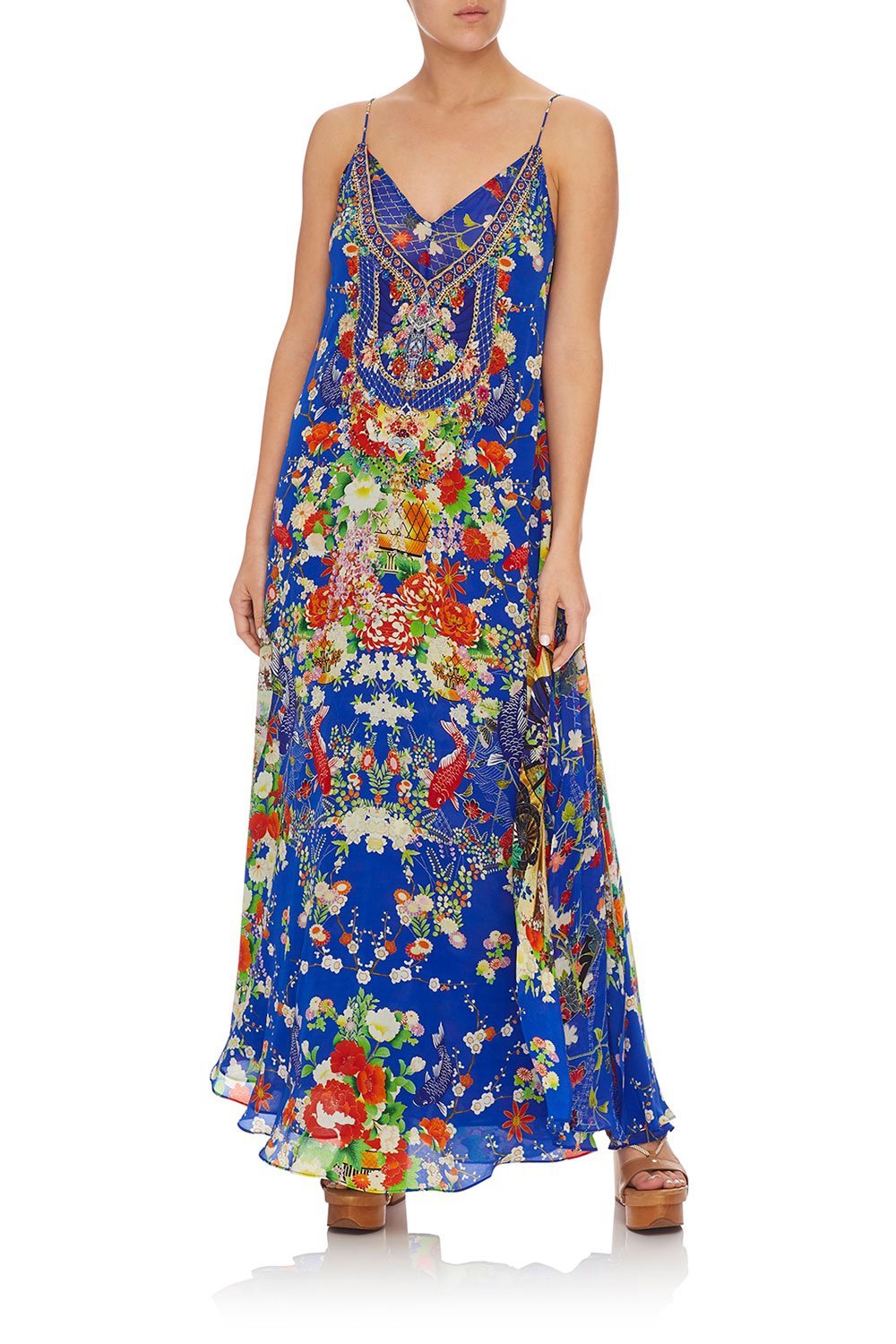 CAMILLA LONG DRESS W/ SHEER UNDERLAY PLAYING KOI