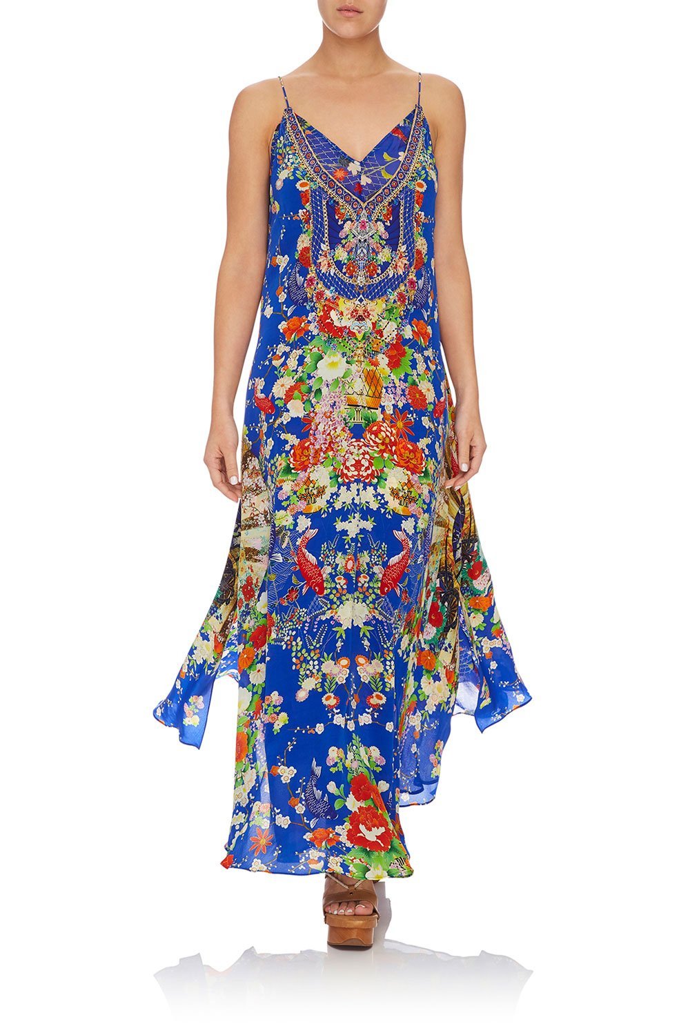 CAMILLA LONG DRESS W/ SHEER UNDERLAY PLAYING KOI