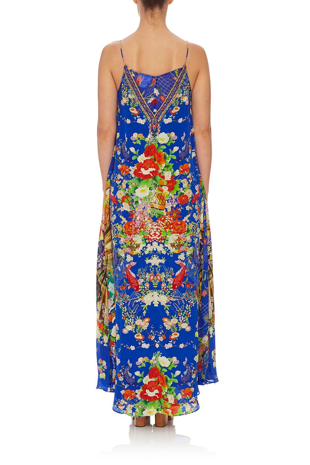 CAMILLA LONG DRESS W/ SHEER UNDERLAY PLAYING KOI
