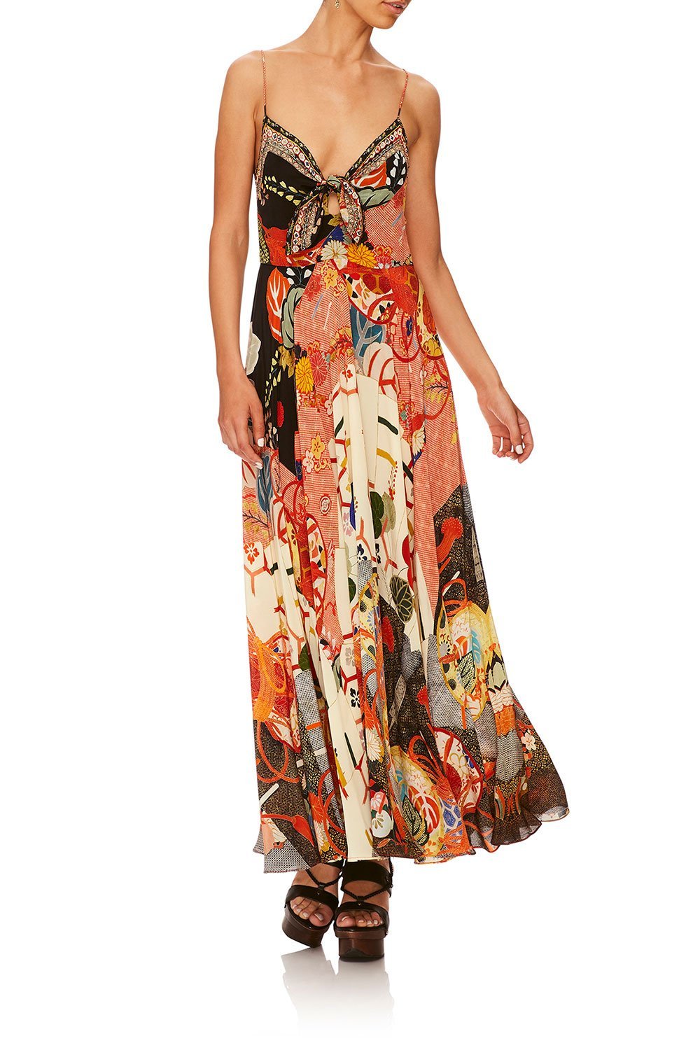 KISSING THE SUN LONG DRESS W TIE FRONT