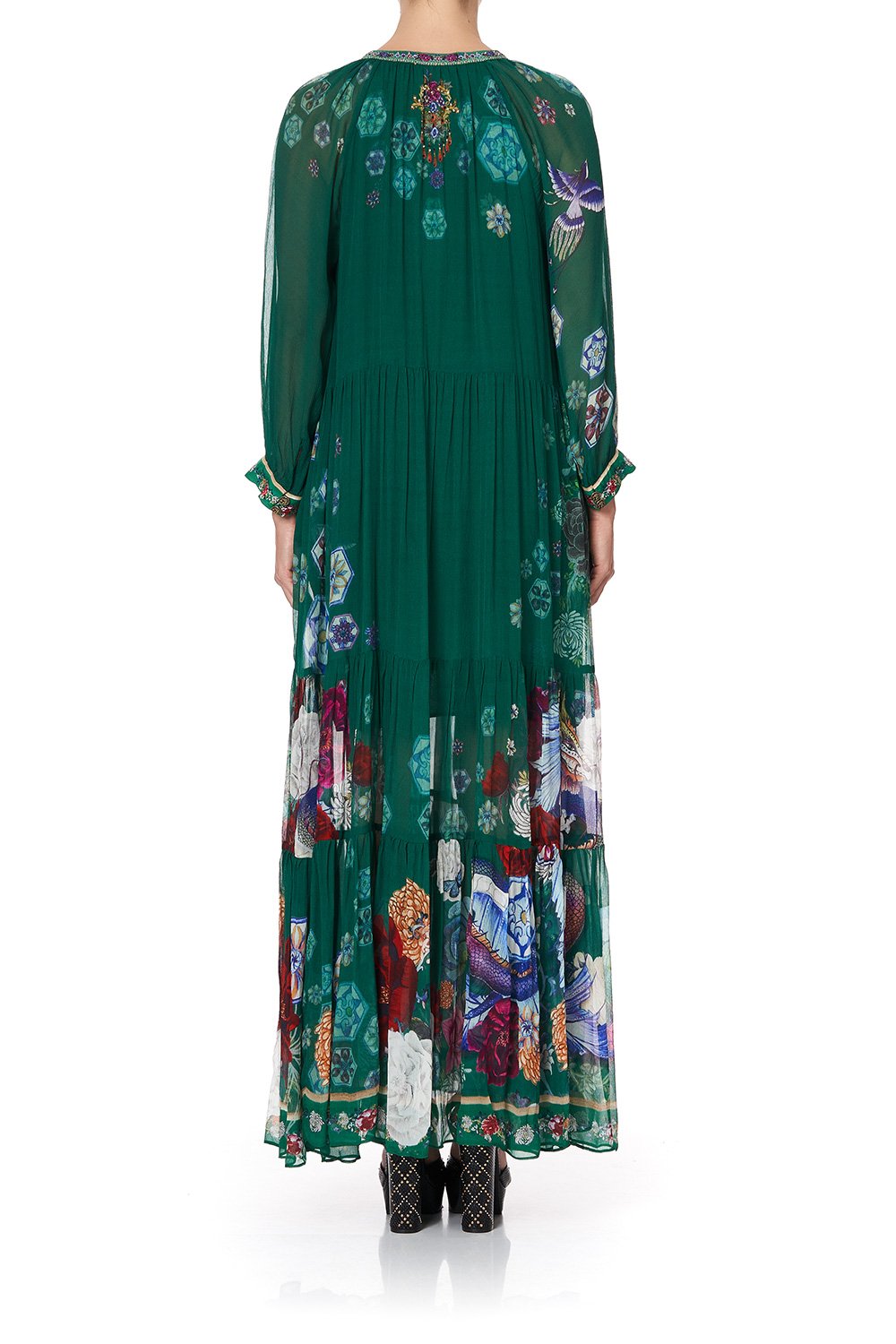 LONG GATHERED PANEL DRESS EMERALD'S ORBIT