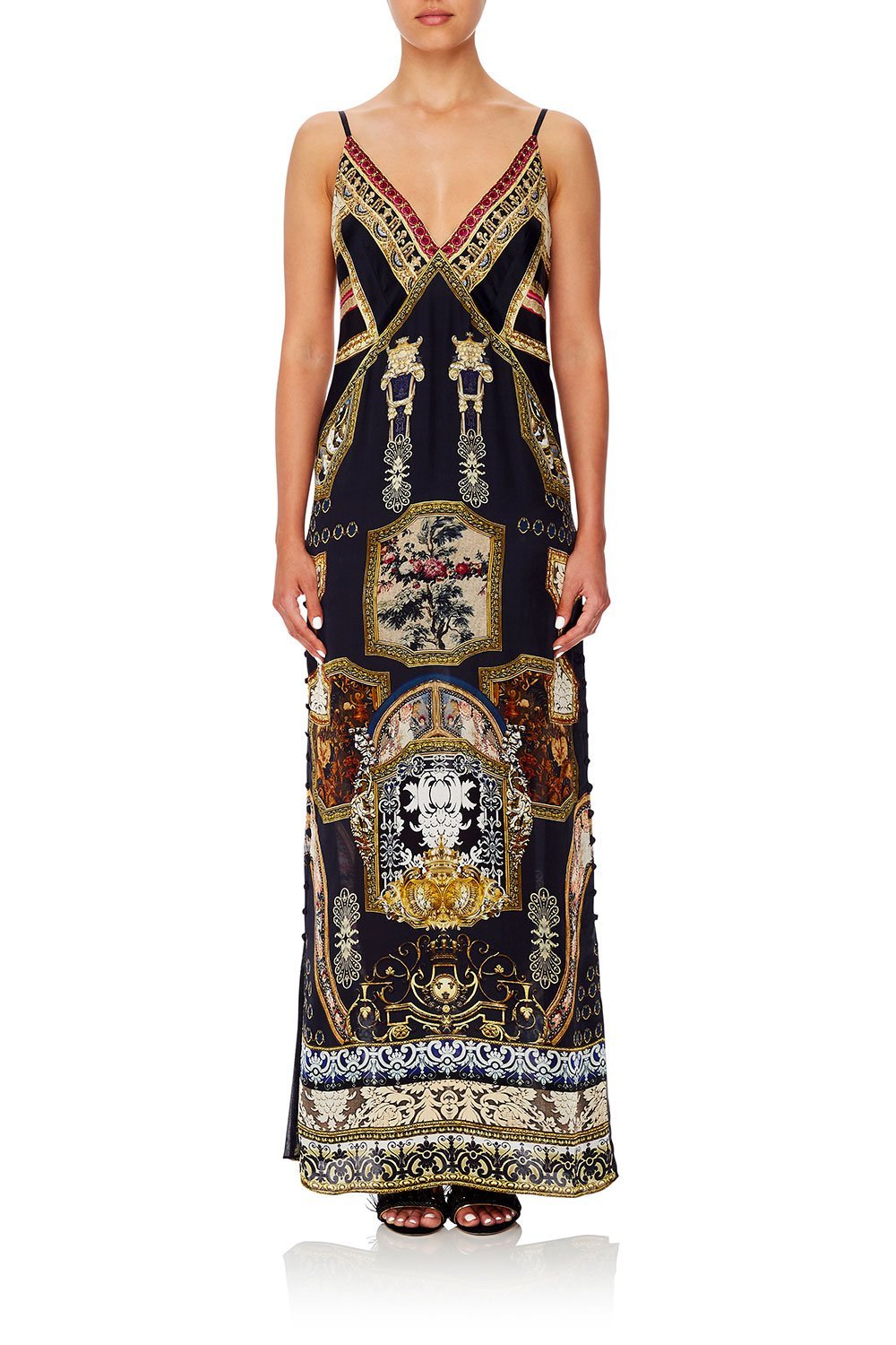 CAMILLA LONG GODET SLIP DRESS MIDNIGHT MEETING