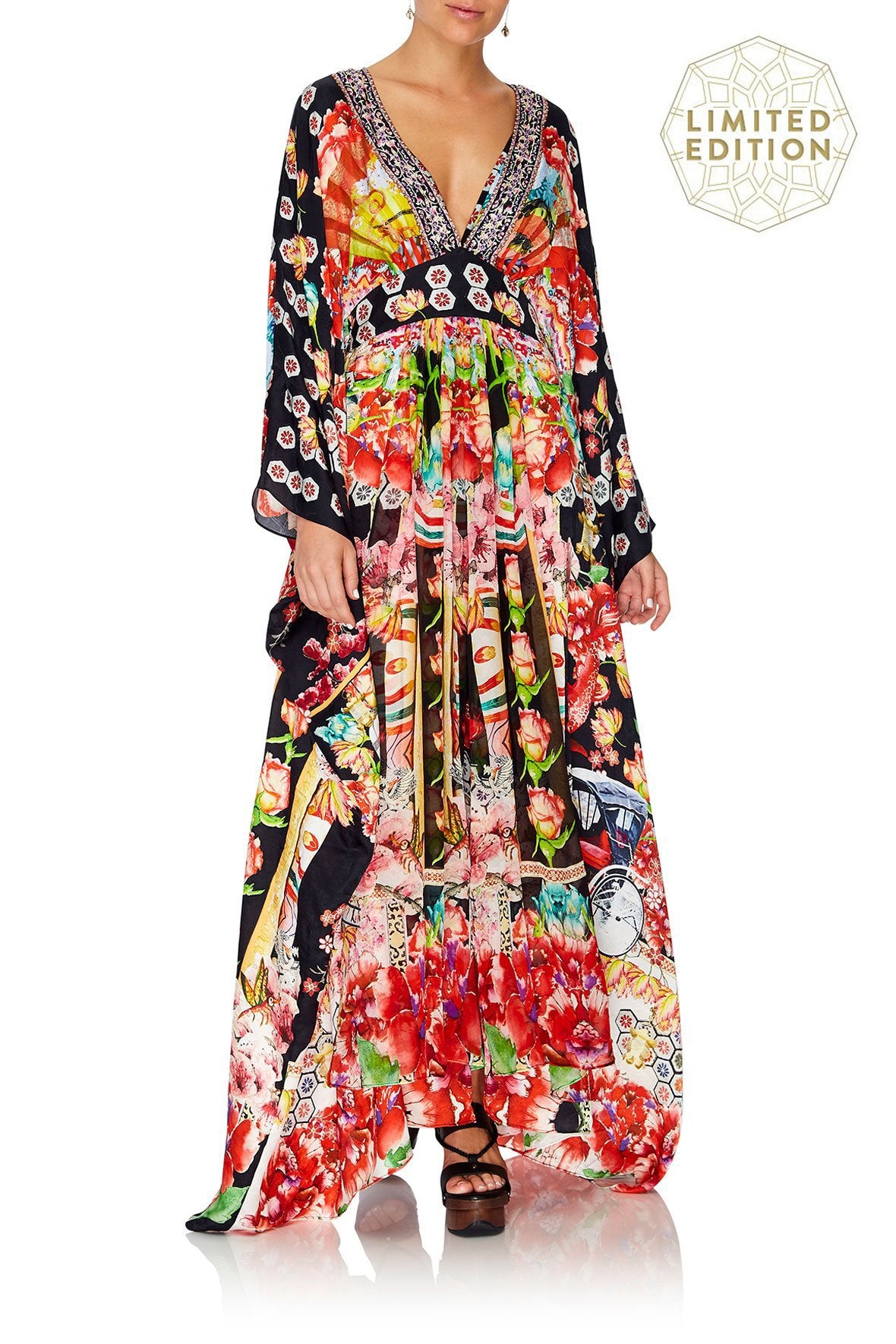 LONG KAFTAN WITH WAISTBAND PAINTED LAND