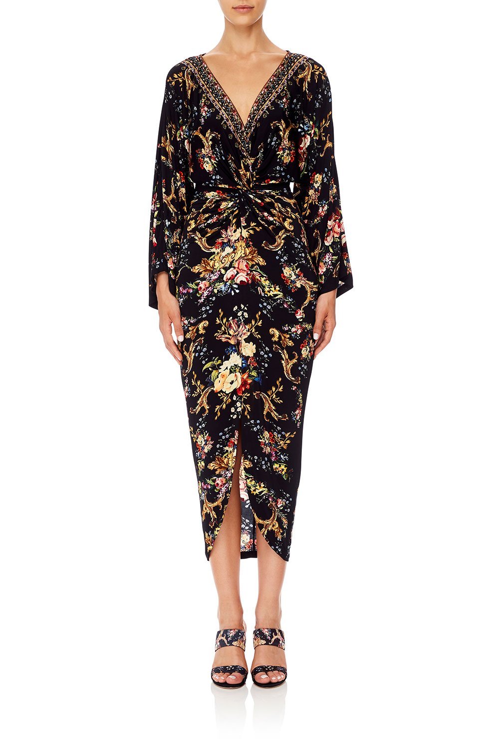 CAMILLA LONG SPLIT FRONT TWIST DRESS FRIEND IN FLORA