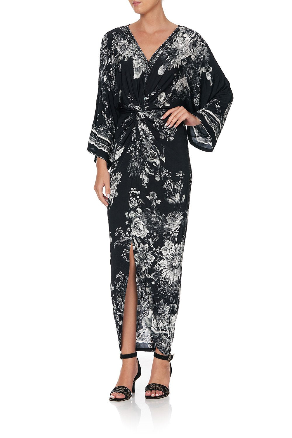 LONG SPLIT FRONT TWIST DRESS MOONSHINE BLOOM