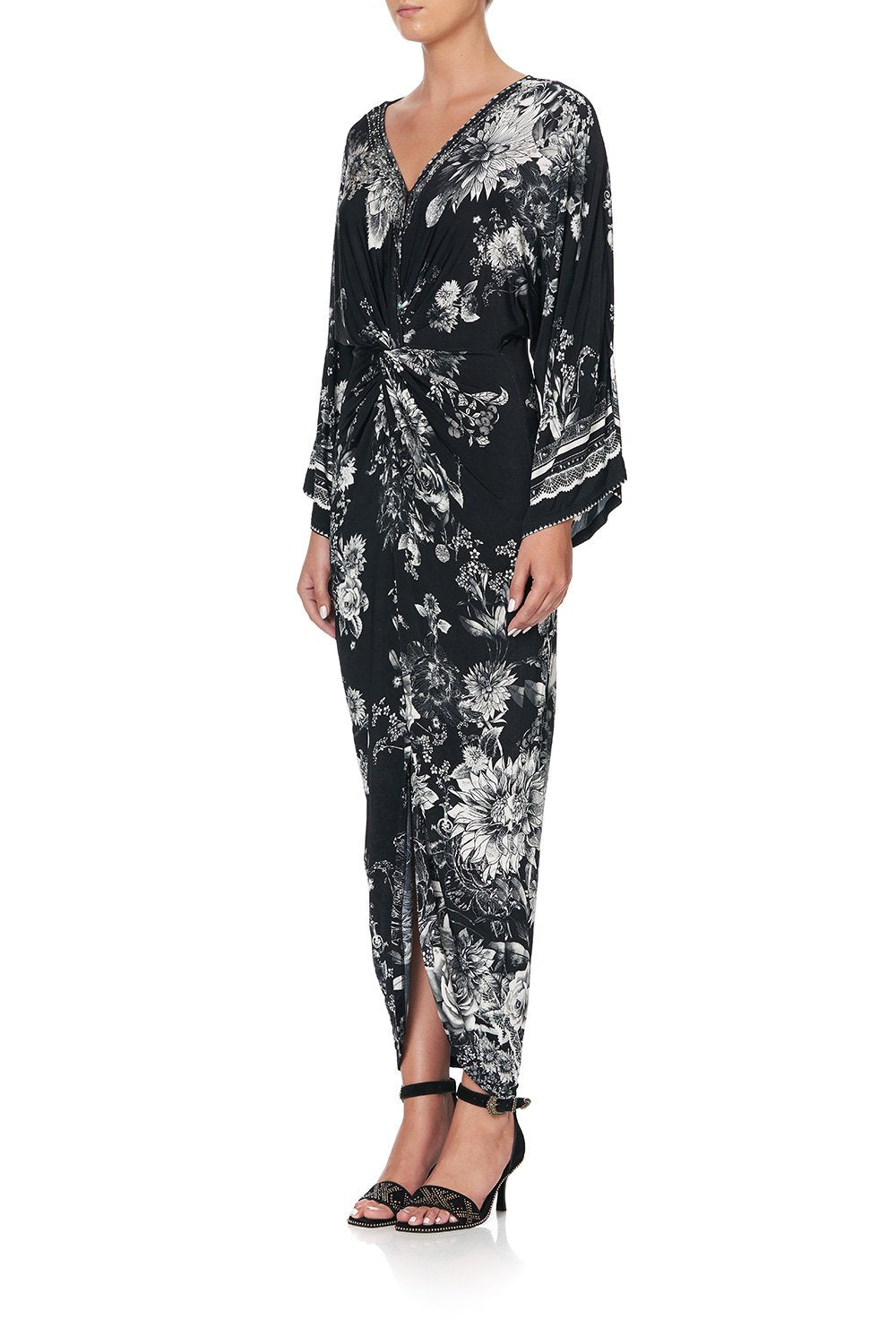 LONG SPLIT FRONT TWIST DRESS MOONSHINE BLOOM