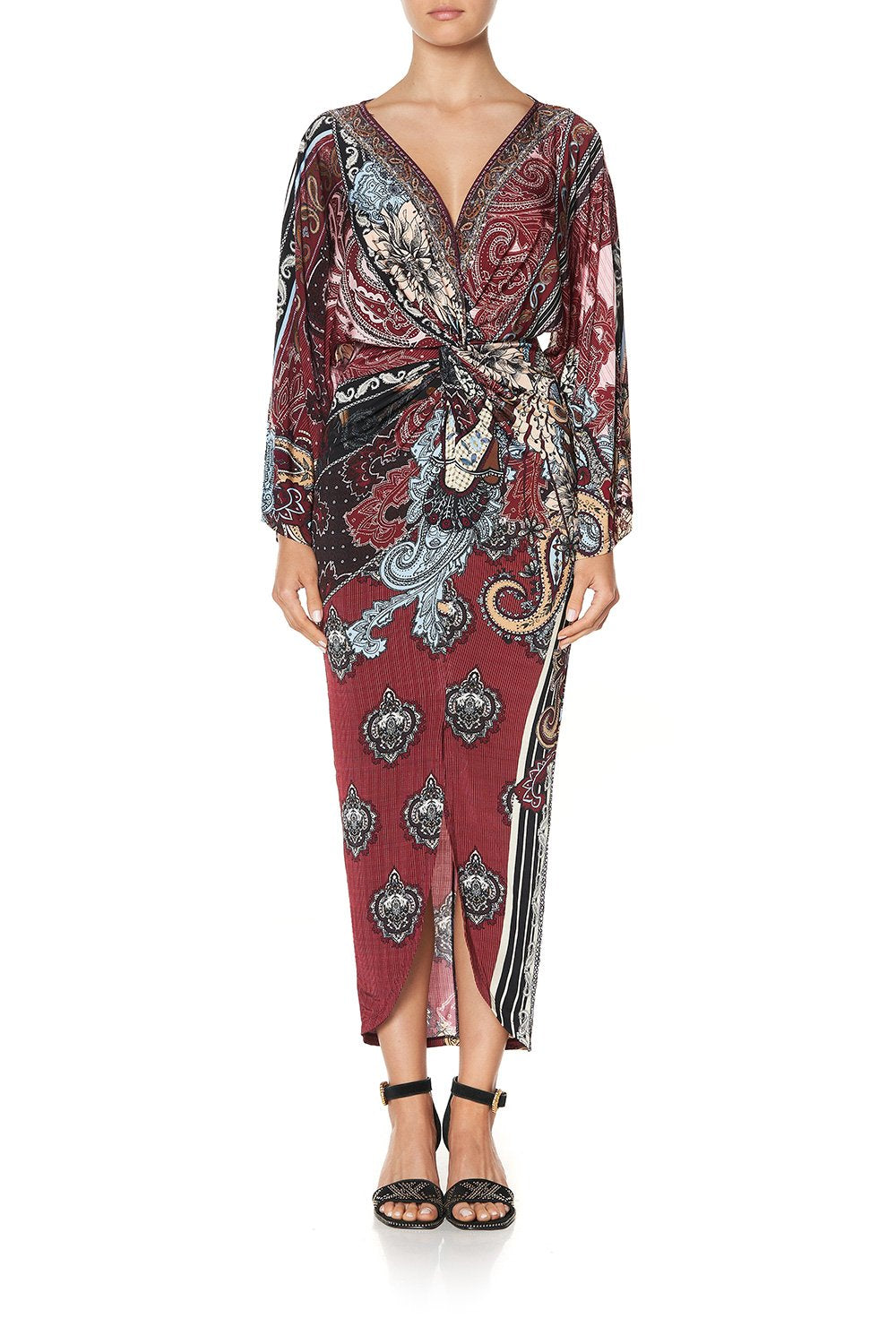 LONG SPLIT FRONT TWIST DRESS TALE OF THE FIRE BIRD