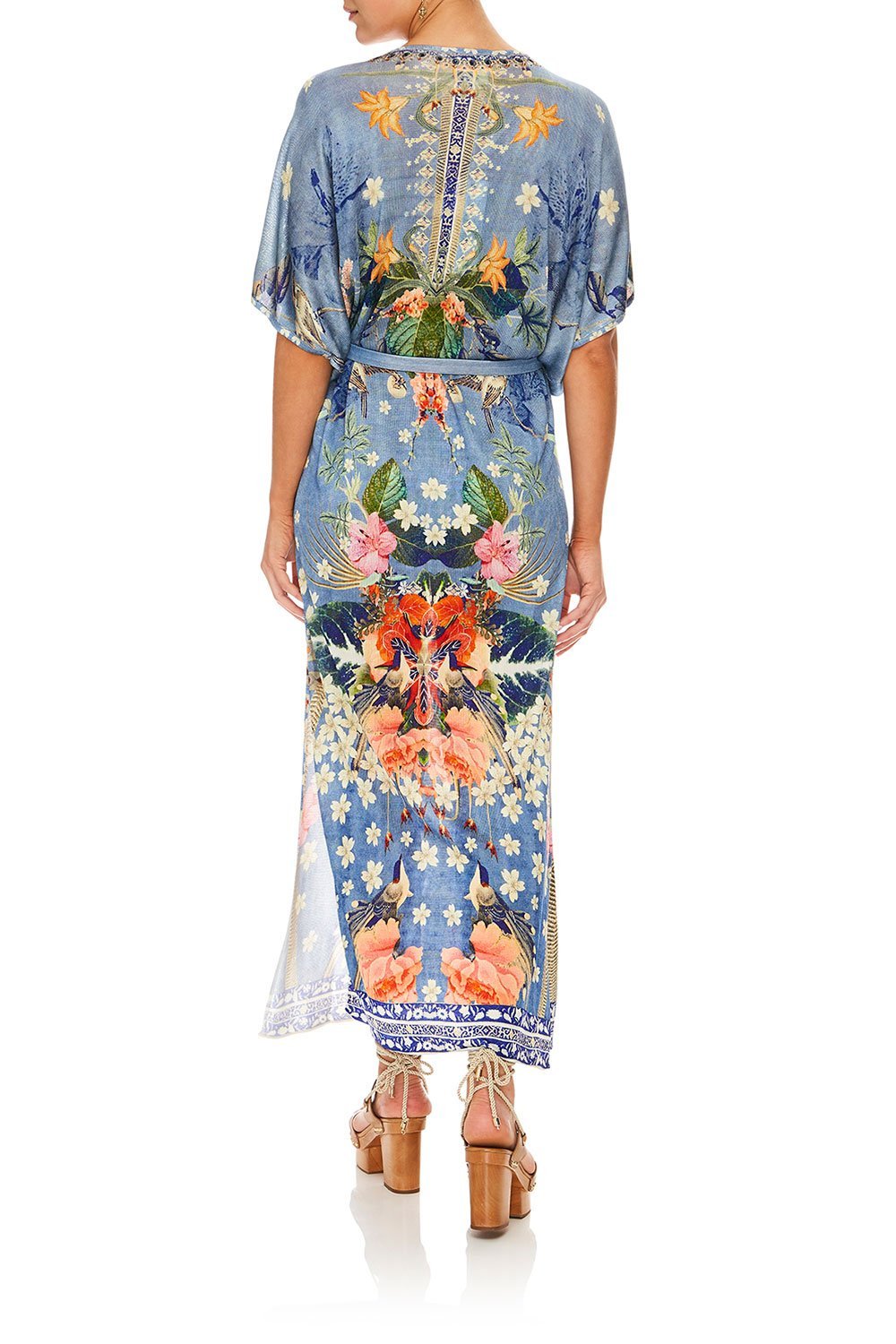 CAMILLA FARAWAY FLORALS LONG V NECK DRESS W/ TIE