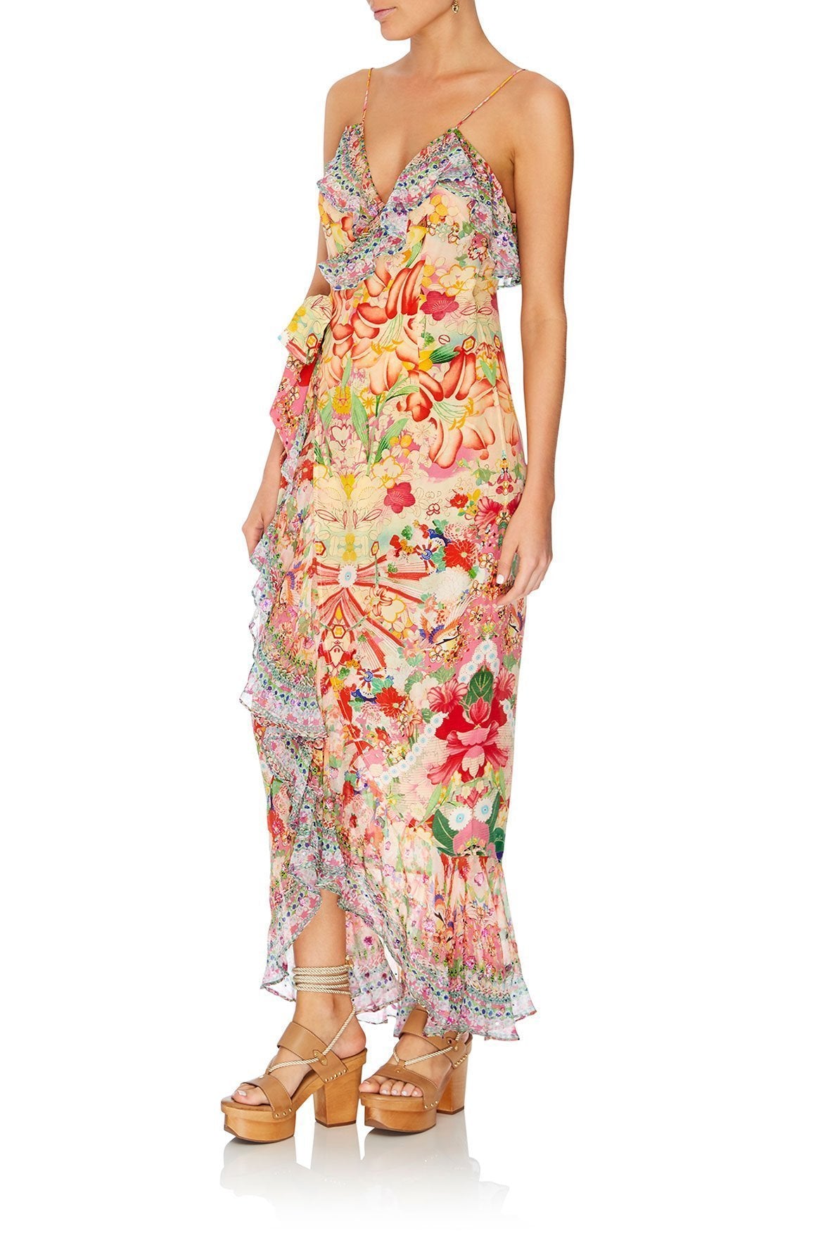 LONG WRAP DRESS WITH FRILL KIMONO KISSES