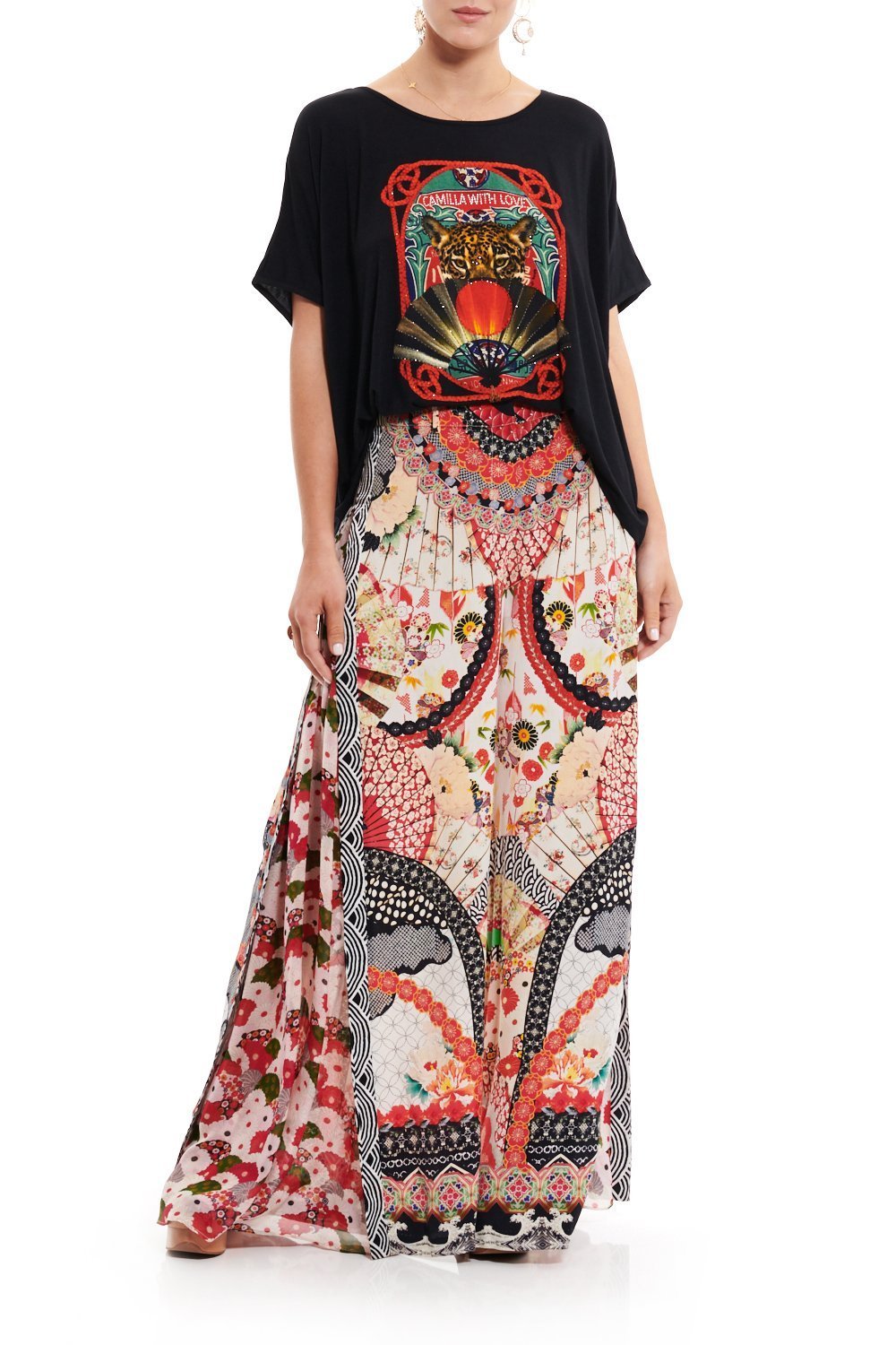 LOOSE FIT ROUND NECK TEE BLACK LEOPARD FAN