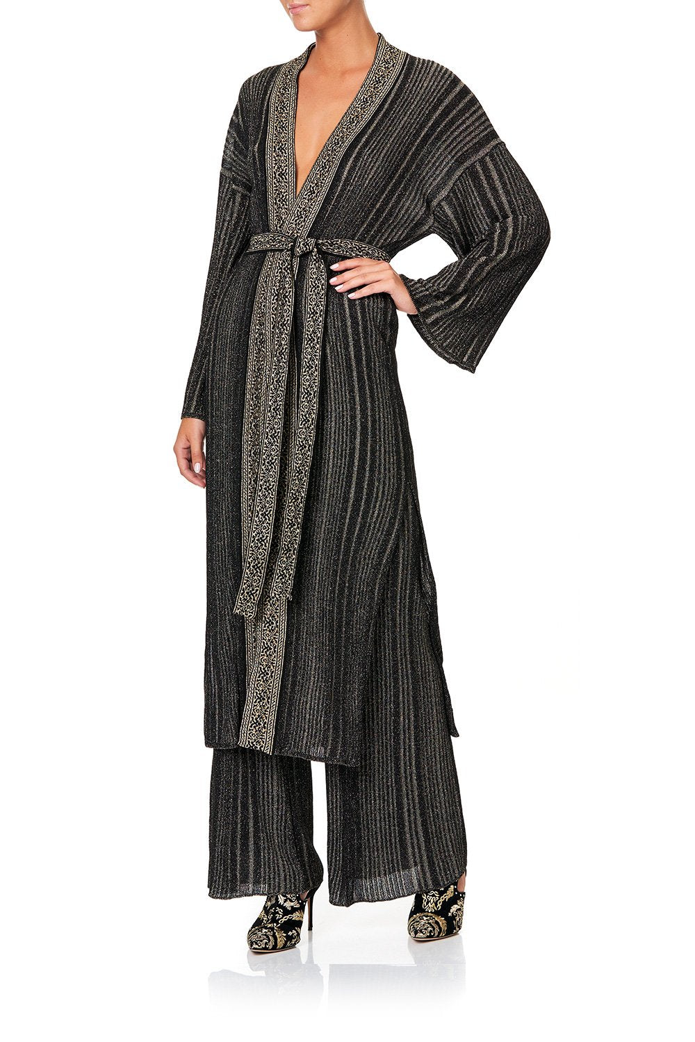 CAMILLA METALLIC KNIT CARDI WITH TIE REBELLE REBELLE