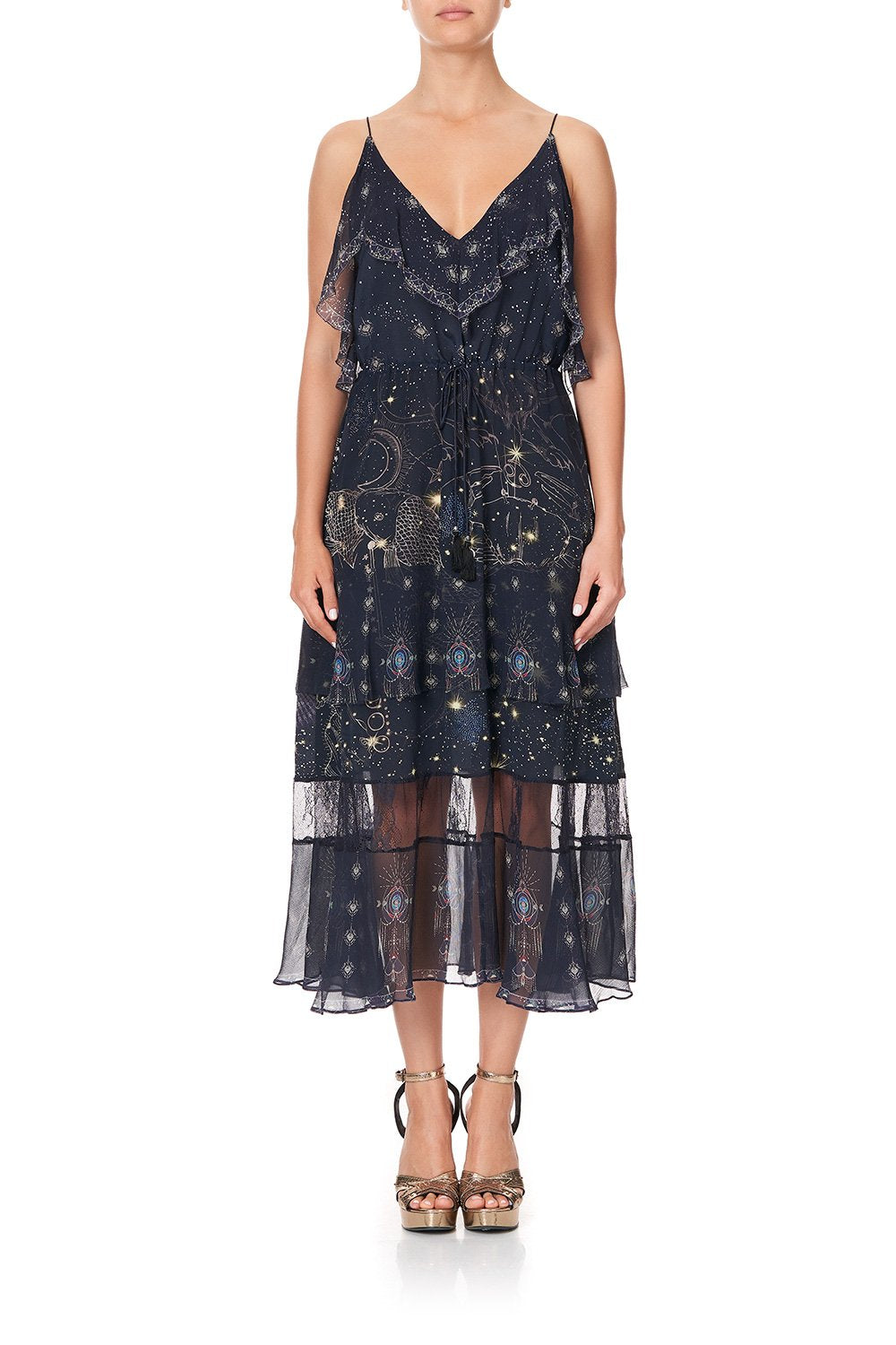 MIDI DRESS WITH NECKLINE FRILL ITS A SIGN