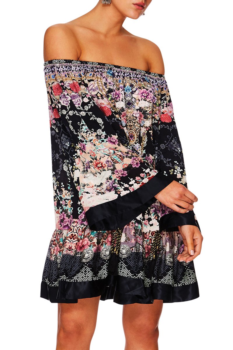 CAMILLA NIGHTS WITH HER OFF SHOULDER FRILL HEM DRESS