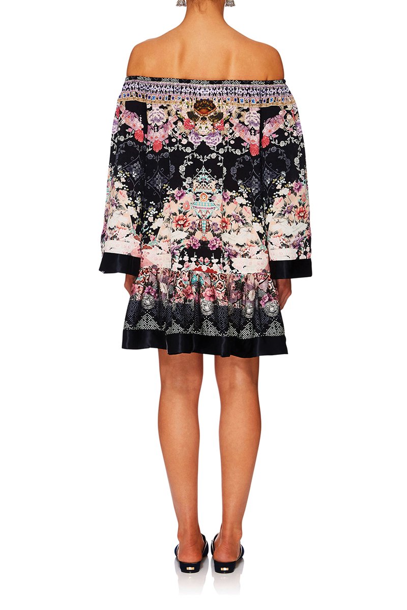 CAMILLA NIGHTS WITH HER OFF SHOULDER FRILL HEM DRESS