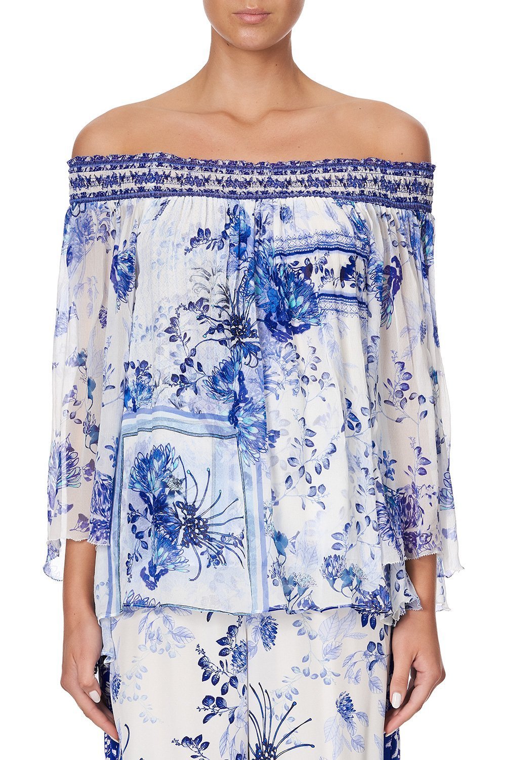 OFF SHOULDER SHIRRED BLOUSE CARDS FROM THE COAST