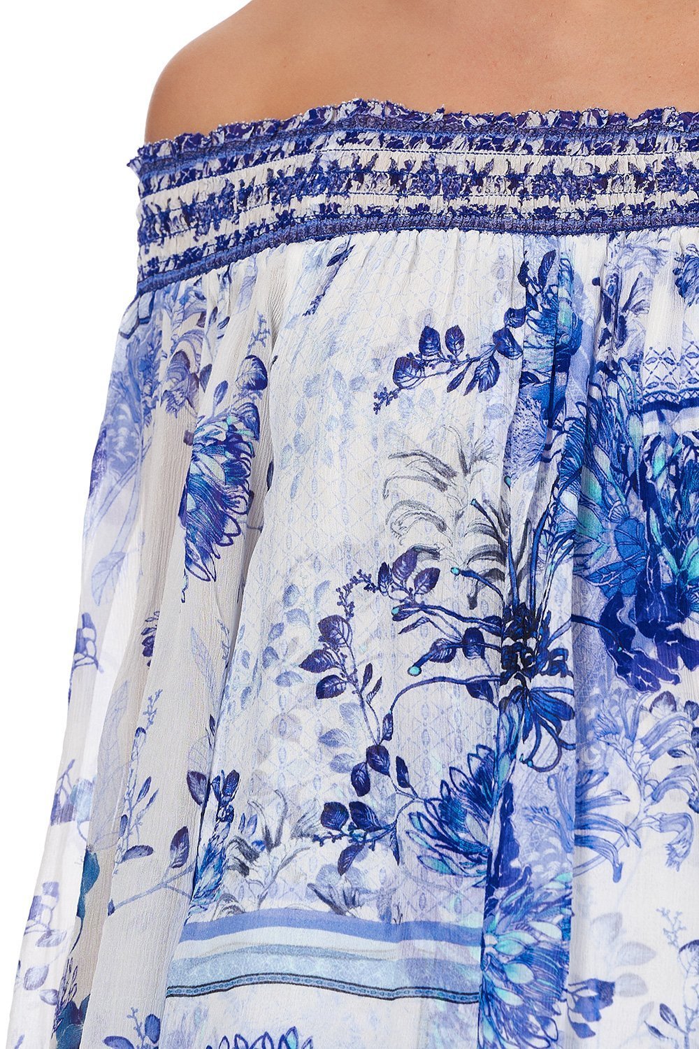 OFF SHOULDER SHIRRED BLOUSE CARDS FROM THE COAST