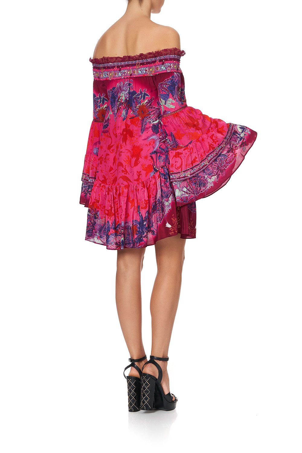 OFF SHOULDER DRESS WITH SMOCKING TROPIC OF NEON