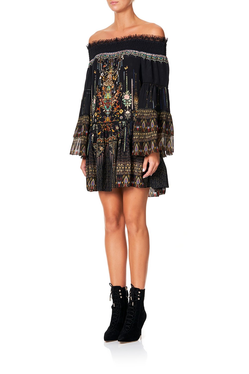 CAMILLA OFF SHOULDER DRESS WITH SMOCKING REBELLE REBELLE