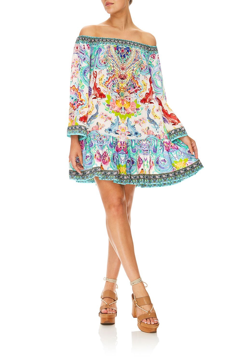 CAMILLA DRAGON DIVINITY OFF SHOULDER FRILL HEM DRESS