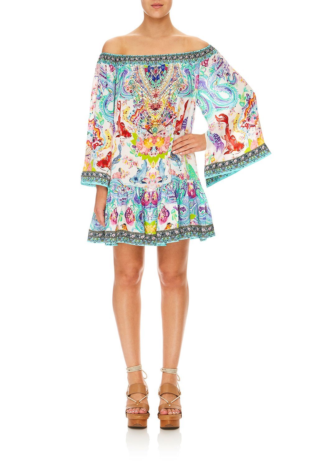 CAMILLA DRAGON DIVINITY OFF SHOULDER FRILL HEM DRESS