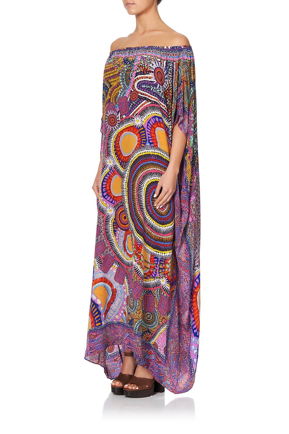 OFF SHOULDER KAFTAN WITH SPLIT WARLU DREAMING