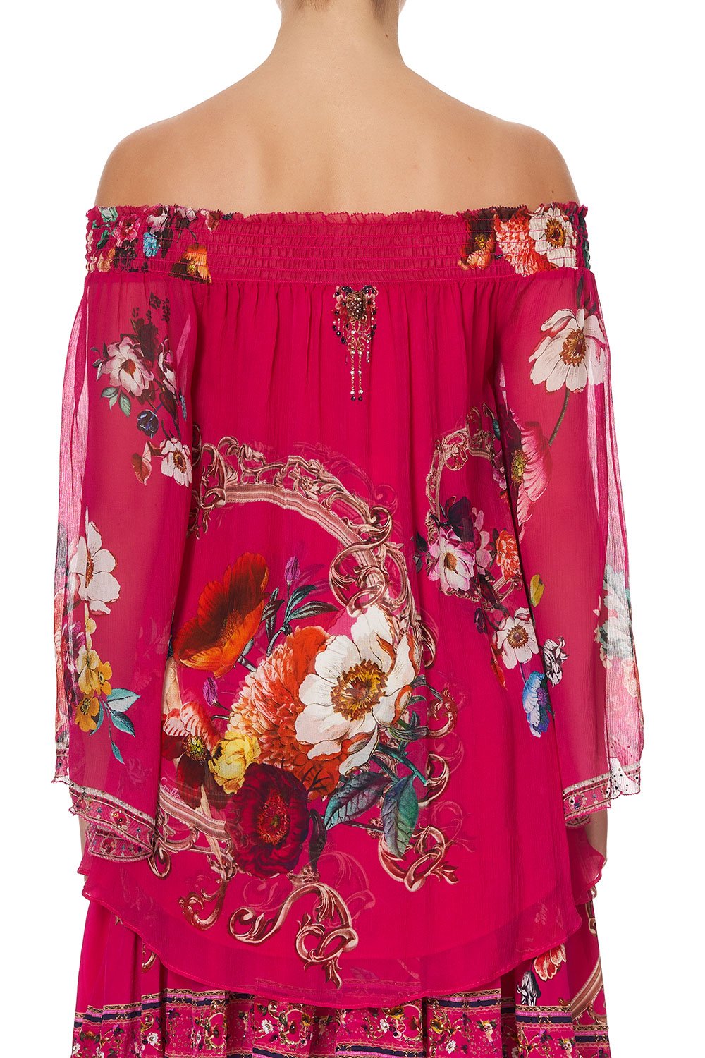 OFF SHOULDER SHIRRED BLOUSE APPLE EYED