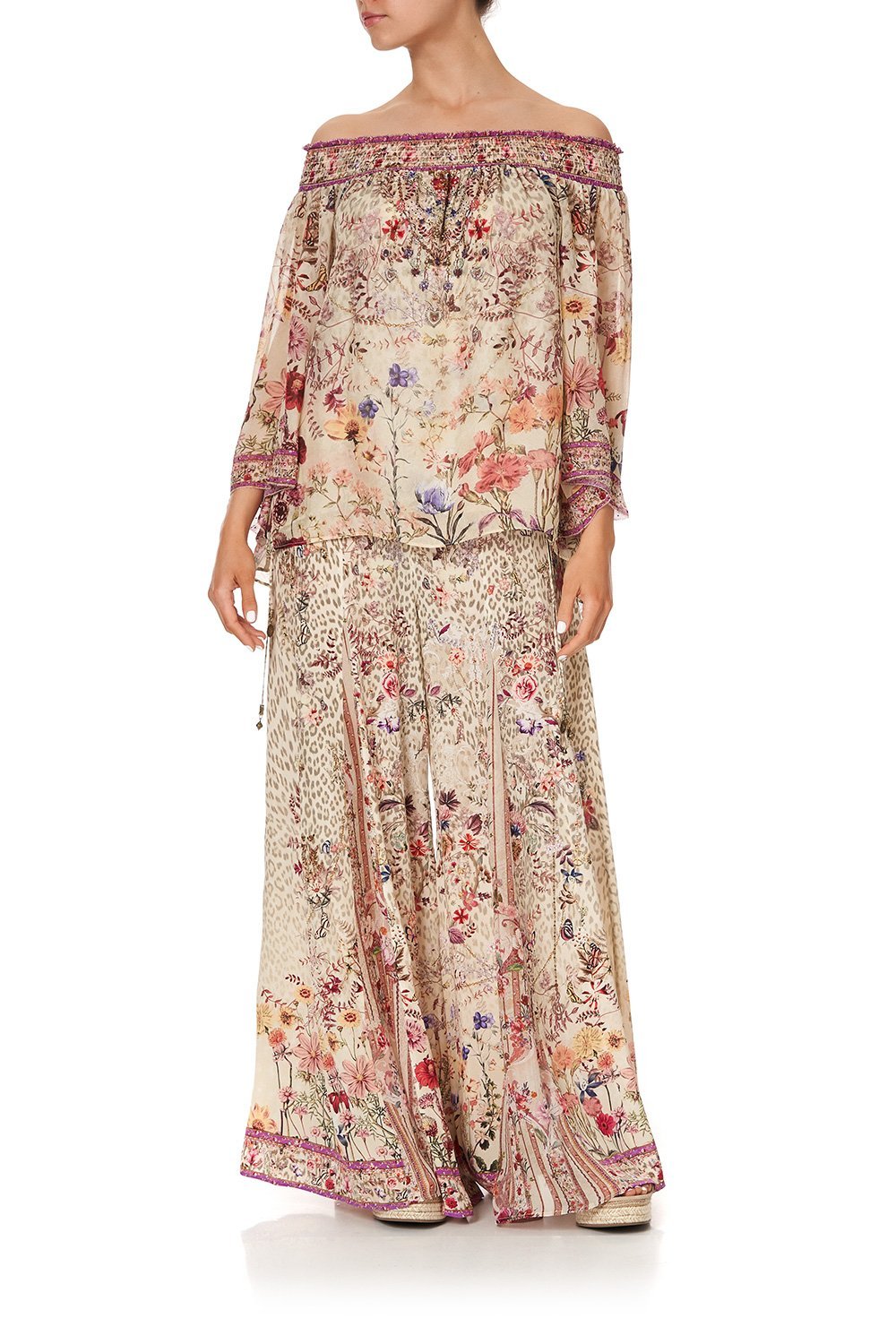 OFF SHOULDER SHIRRED BLOUSE DRIFTING DREAMER